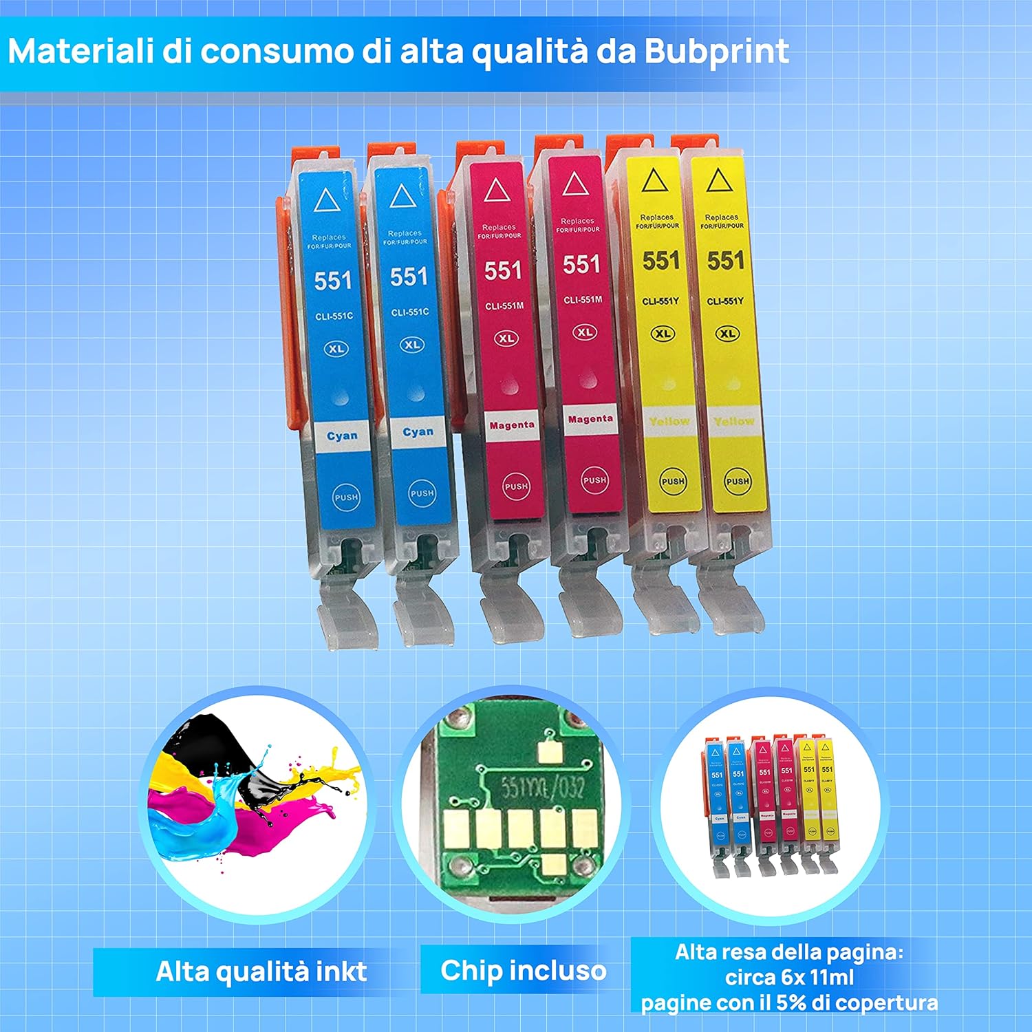 Thumbnail 2 de Bubprint 6 Cartucce d'inchiostro compatibili per Canon CLI-551 XL – Pacco multipack