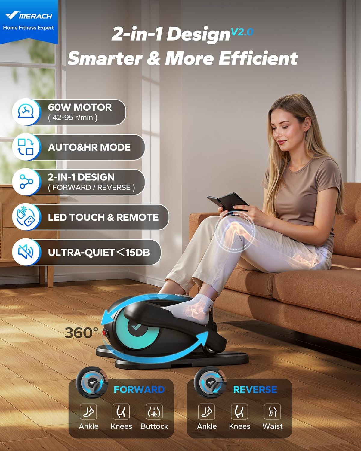 Thumbnail 1 de MERACH Under Desk Elliptical Machine for Home – Quiet electric pedal exerciser with remote