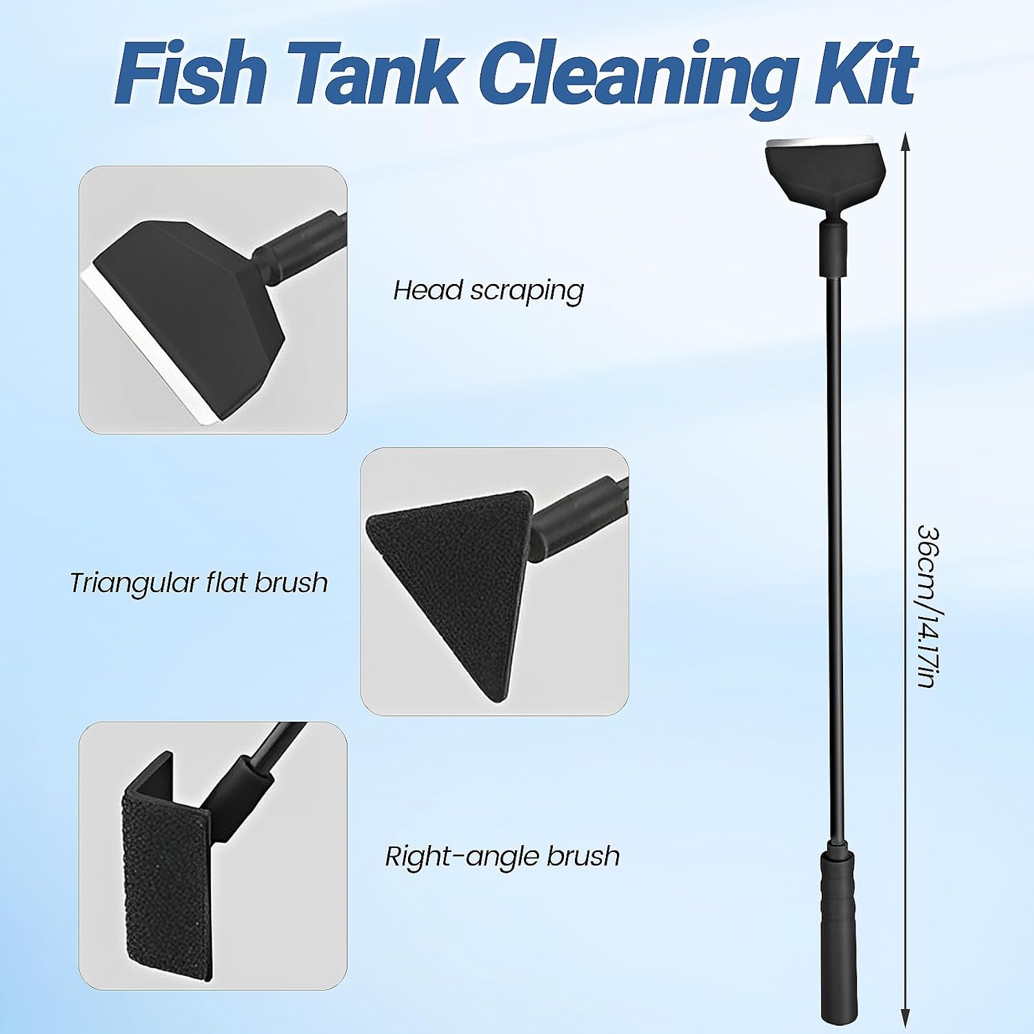 Detalle 2 de HUSOUE 3-in-1 Fish Tank Cleaner Kit: Algae Scraper, Triangle Brush & Right Angle Brush