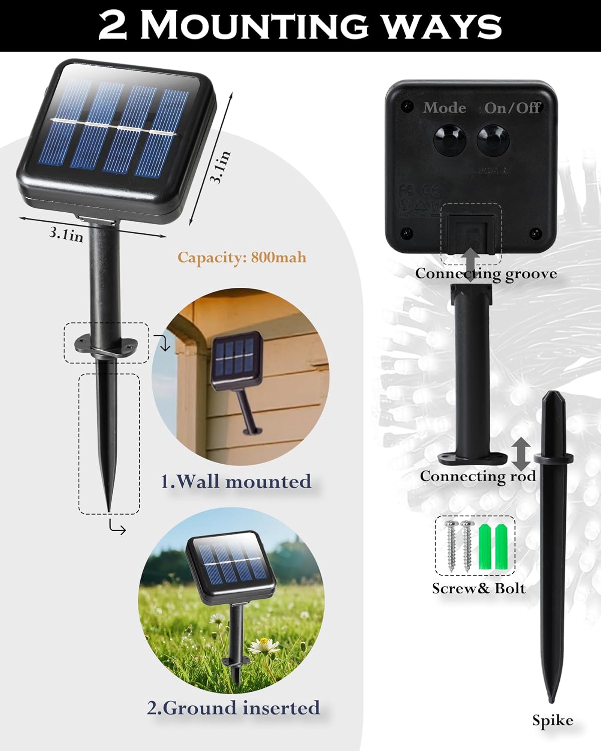 Thumbnail 1 de INMKALI 3 Pack Solar Outdoor Garden String Lights (59ft each) with 8 Modes & Warm White Glow