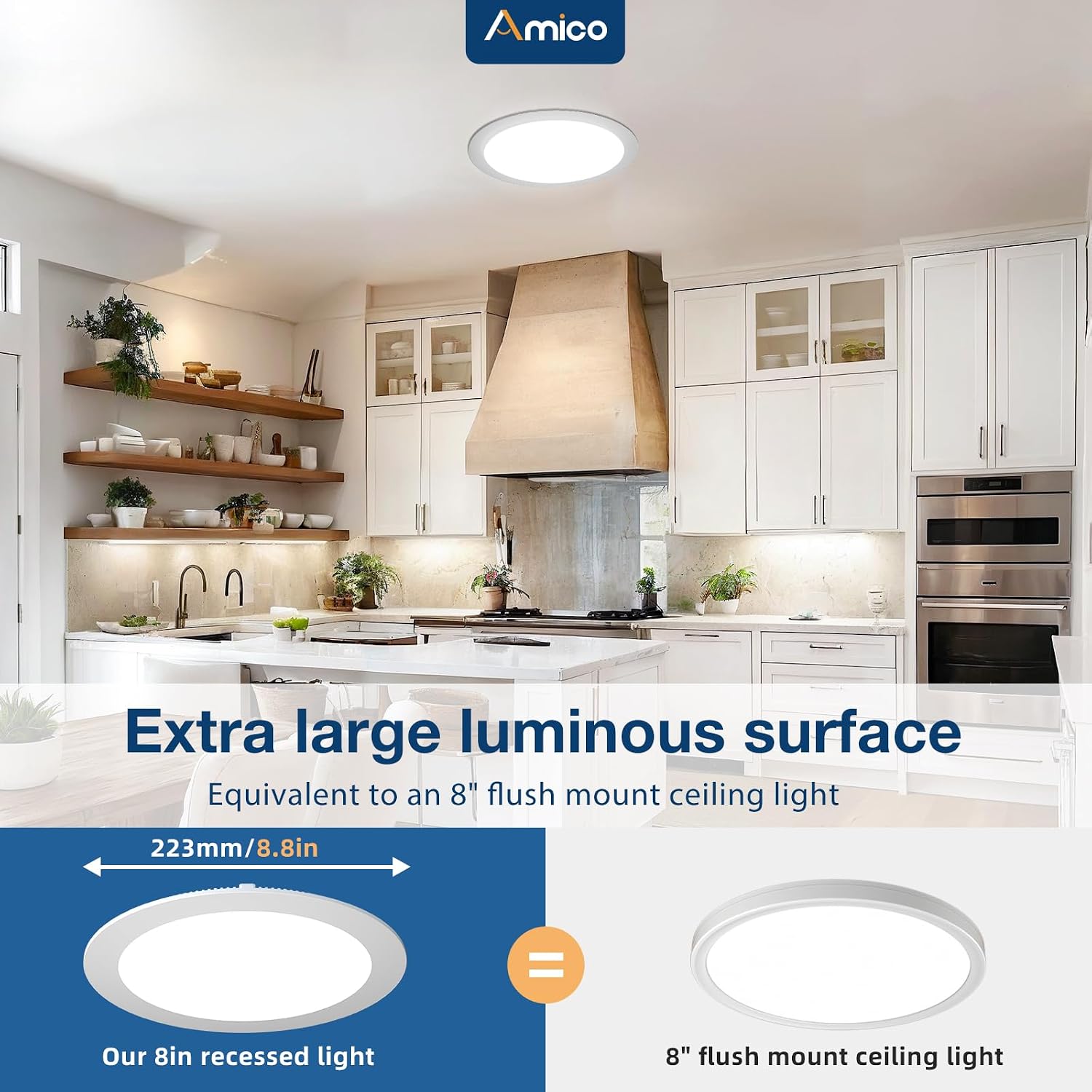 Detalle de Amico 161 8-Inch LED Recessed Lights, 12-Pack, 5CCT, Dimmable