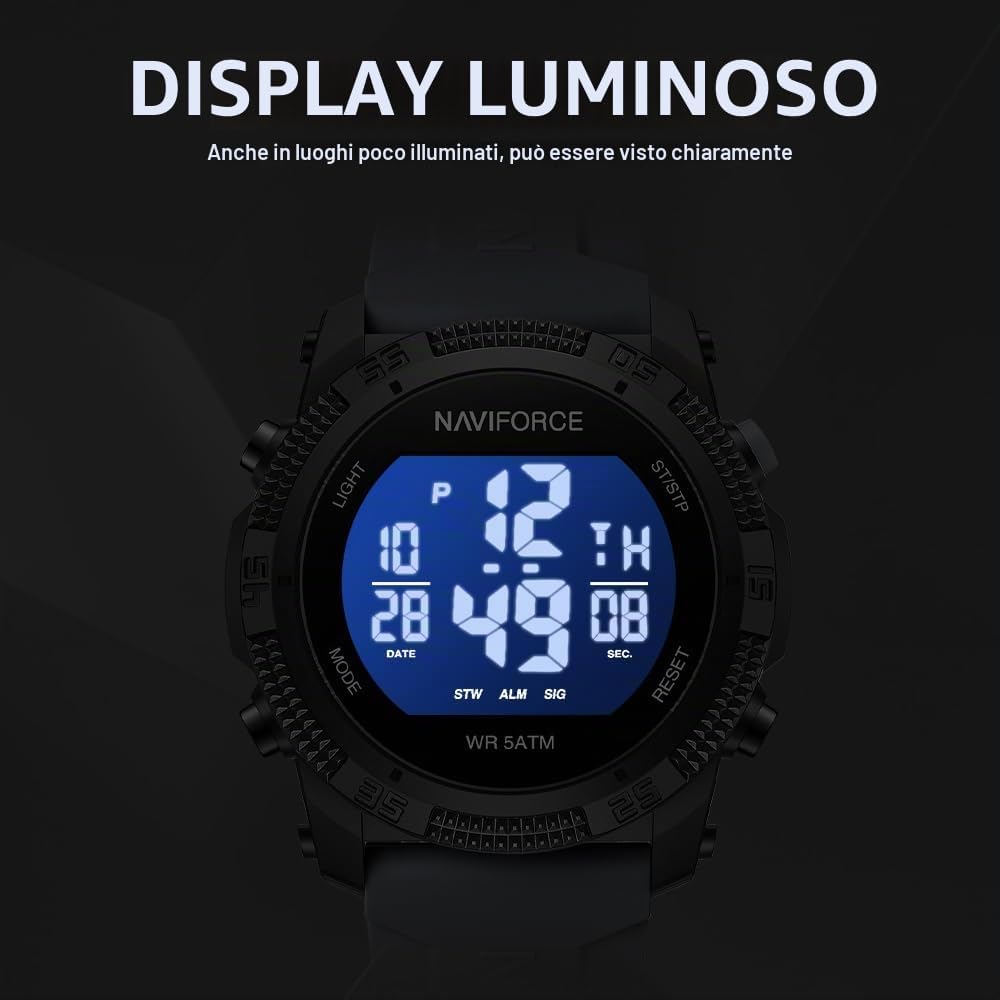 Detalle de Naviforce Orologio digitale sportivo impermeabile con cronometro e allarme – cronometro, data e supporto comfort