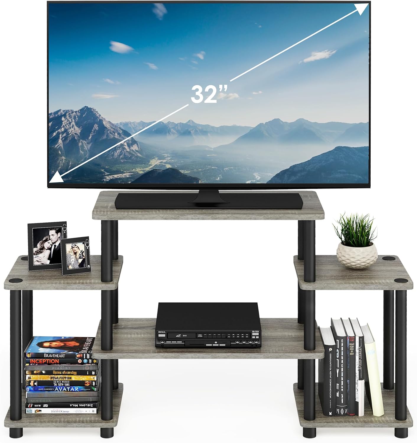 Detalle 2 de Furinno 11257GYW/BK Turn-N-Tube テレビ台 6段 フレンチオークグレー/ブラック