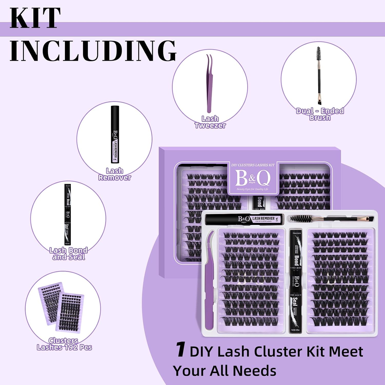 Thumbnail 2 de B&Qaugen Lash Extension Kit (192 Pieces) D Curl Wispy Cluster Lashes DIY Kit