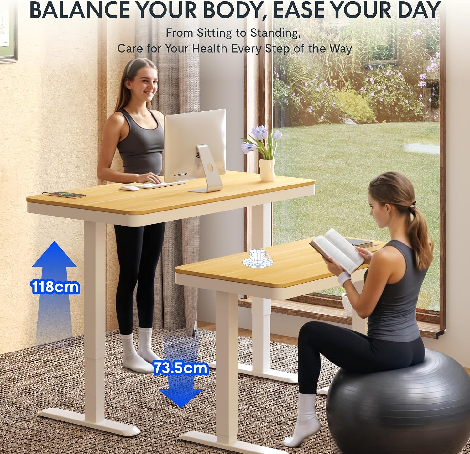 Detalle de FLEXISPOT Electric Standing Desk, 120 x 60 cm Maple Top with Drawer and Memory