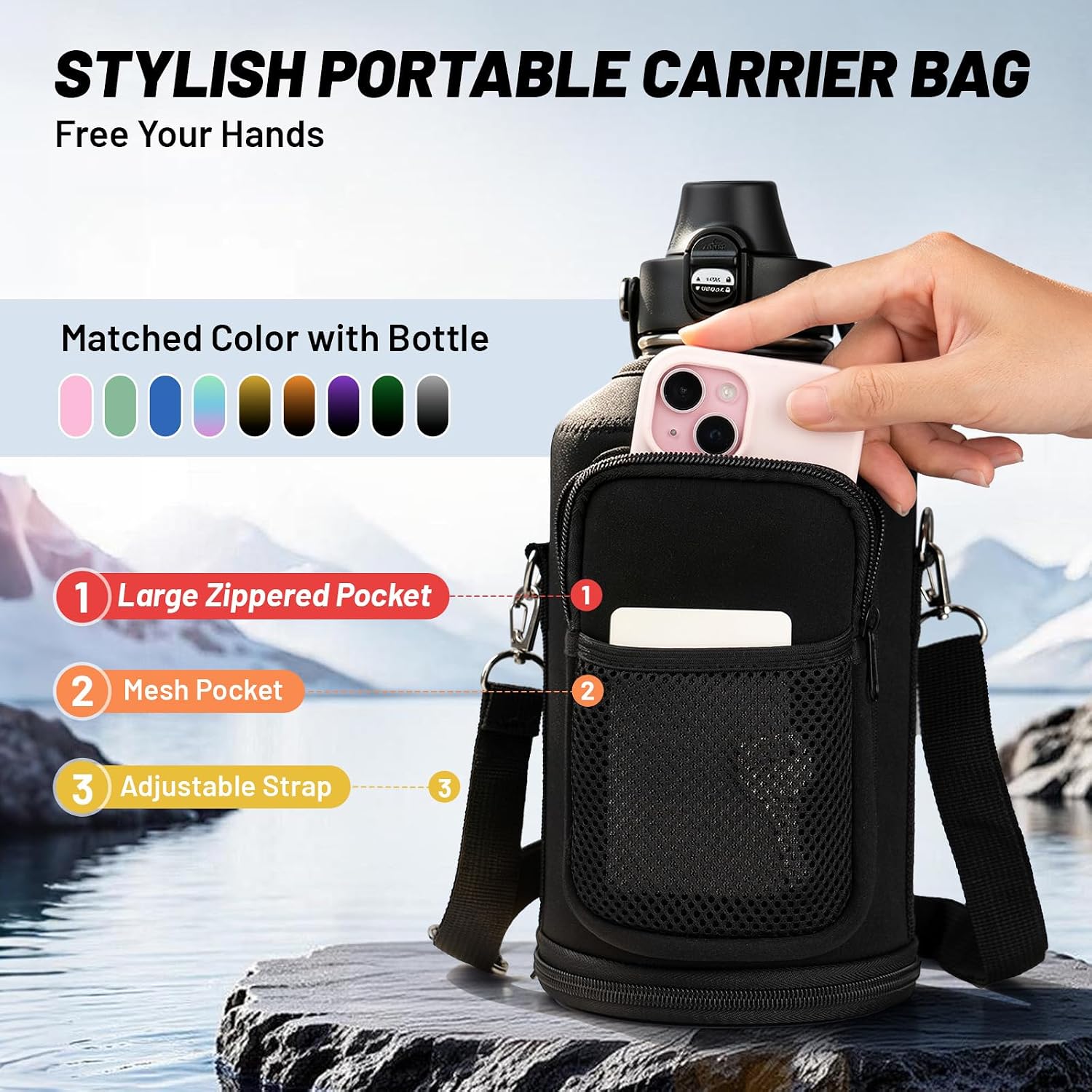 Thumbnail 1 de WONSYGO 64-BK01 Insulated Water Bottle, 64 oz Stainless Steel