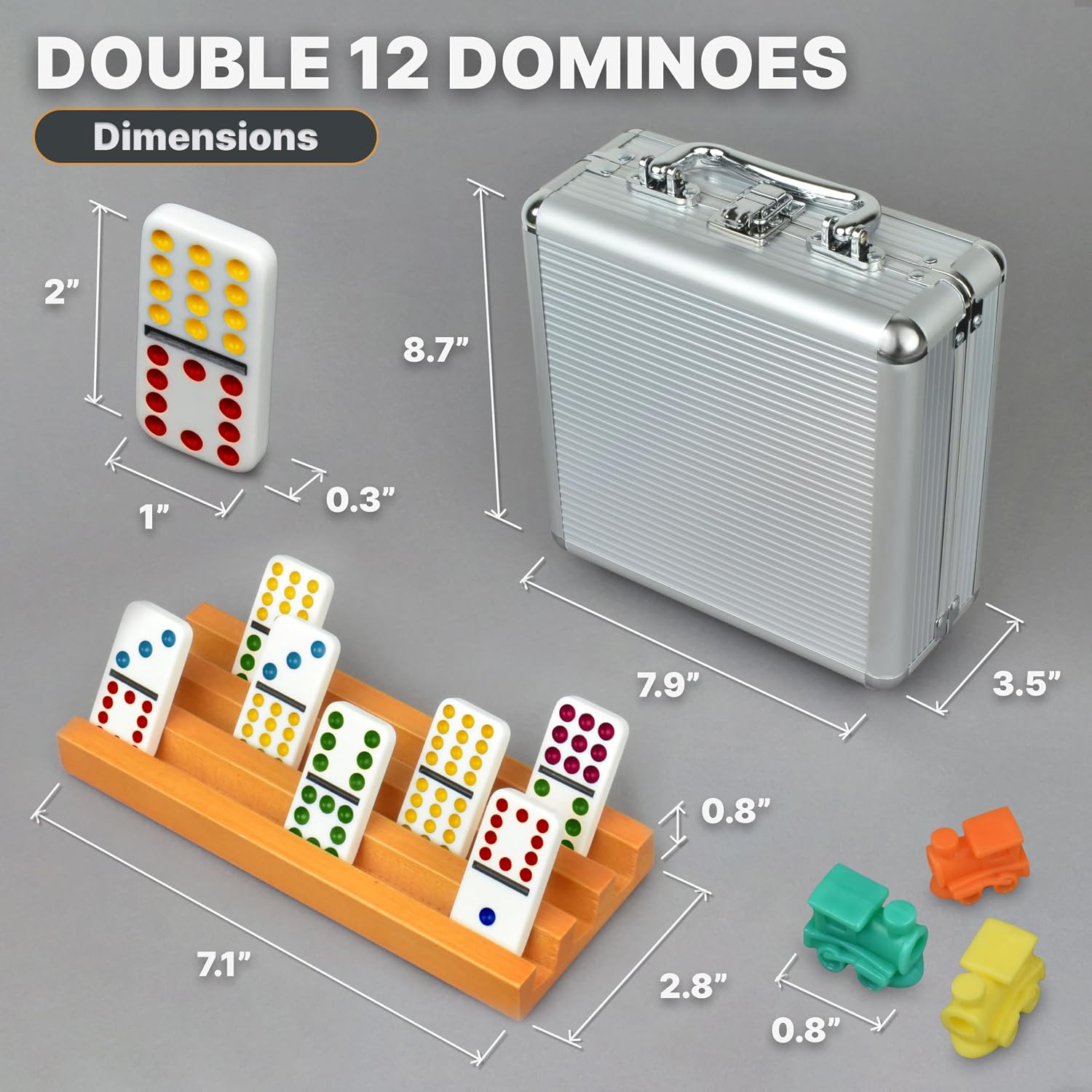 Detalle de Mexican Train Dominoes Set with 4 Holders (Double 12) for Family Game Night