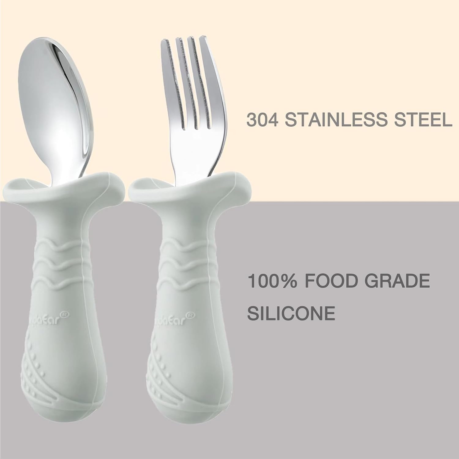 Detalle de PandaEar Toddler Flatware Sets babybestek, 6-delig in silicone en roestvrij staal