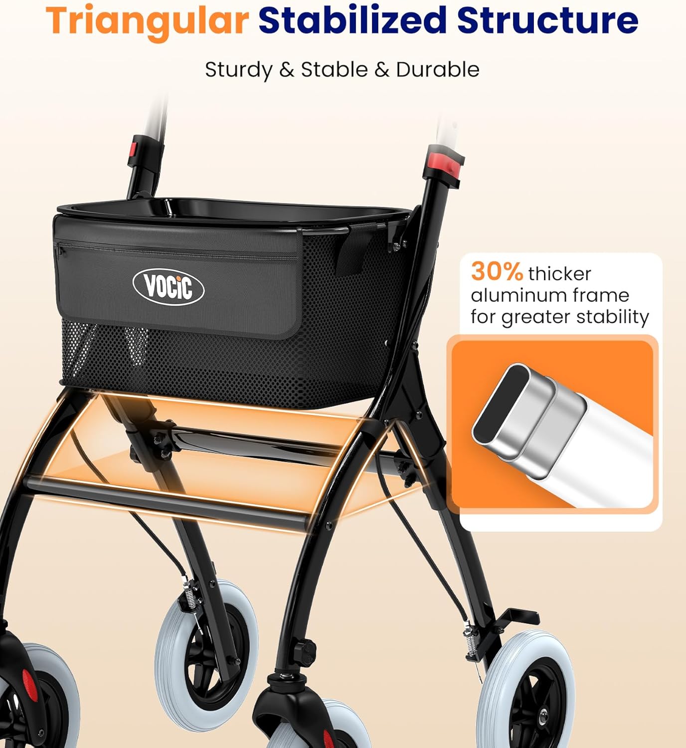 Detalle de Narrow Rollator Walkers for Small Spaces (Z32 Indoor Rollator) — Foldable, Lightweight, and Safe for Apartments