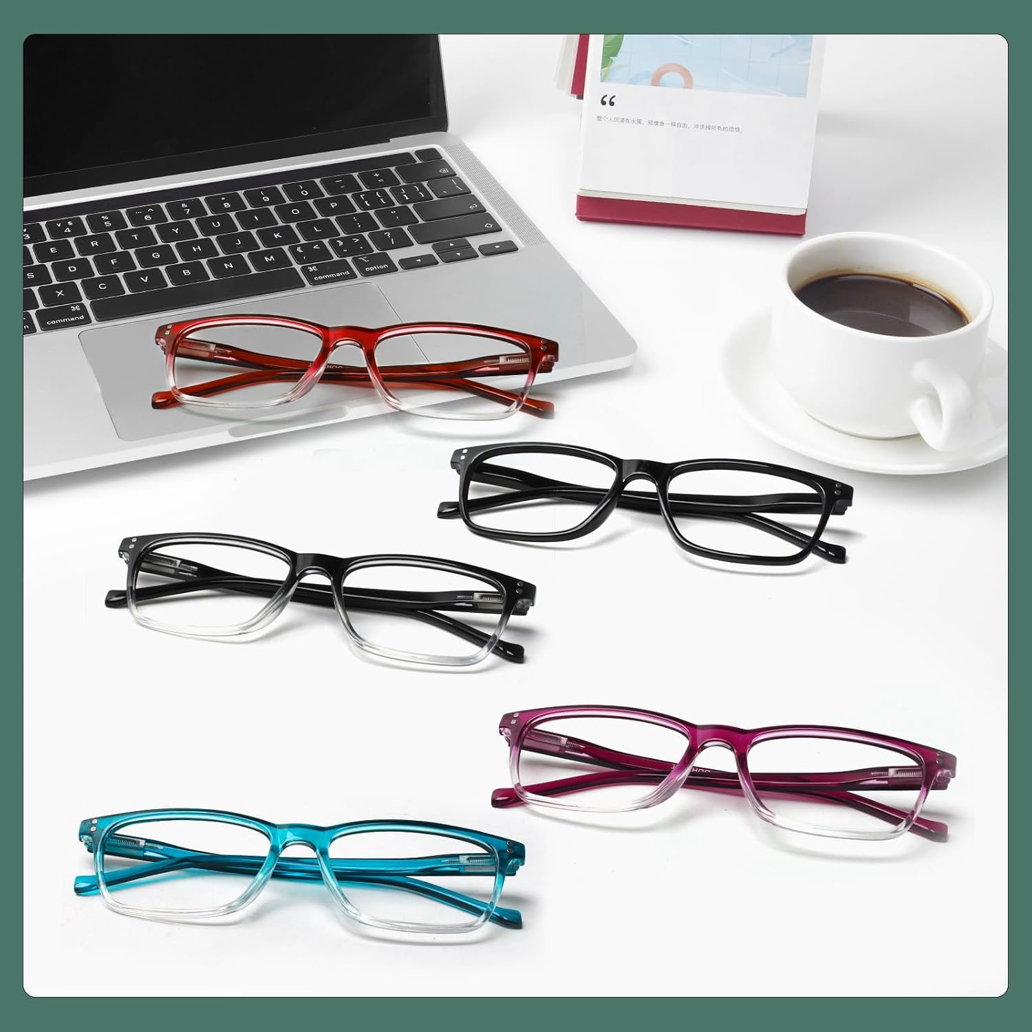 Detalle de JOSCHOO 5-Pack Reading Glasses with Spring Hinges and Rectangular Frames