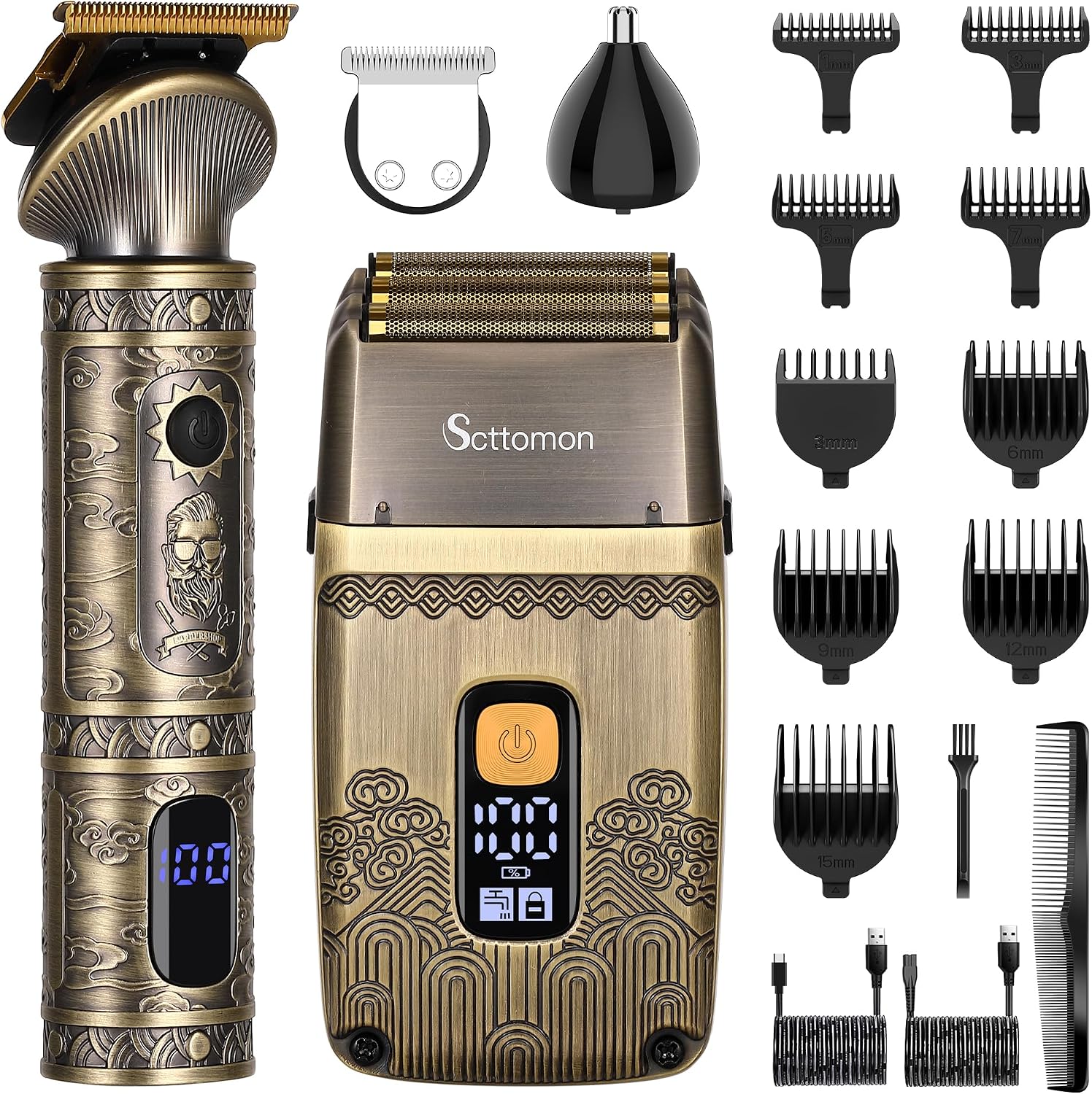Detalle de Scttomon T-Blade Trimmer Capelli & Rasoi Elettrici 2 in 1 per Uomini – Kit Cordless con Lama a Foglia
