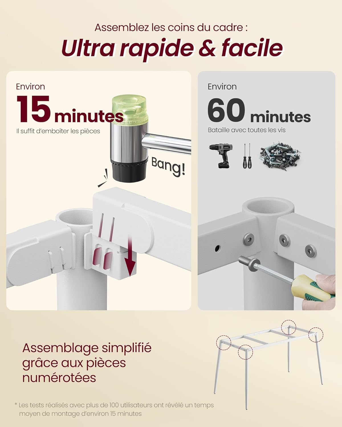 Thumbnail 4 de Table de cuisine VASAGLE KDT100YA02V1 (75 x 140 x 75 cm) pour 4 à 6 personnes, doré chêne et blanc nuage