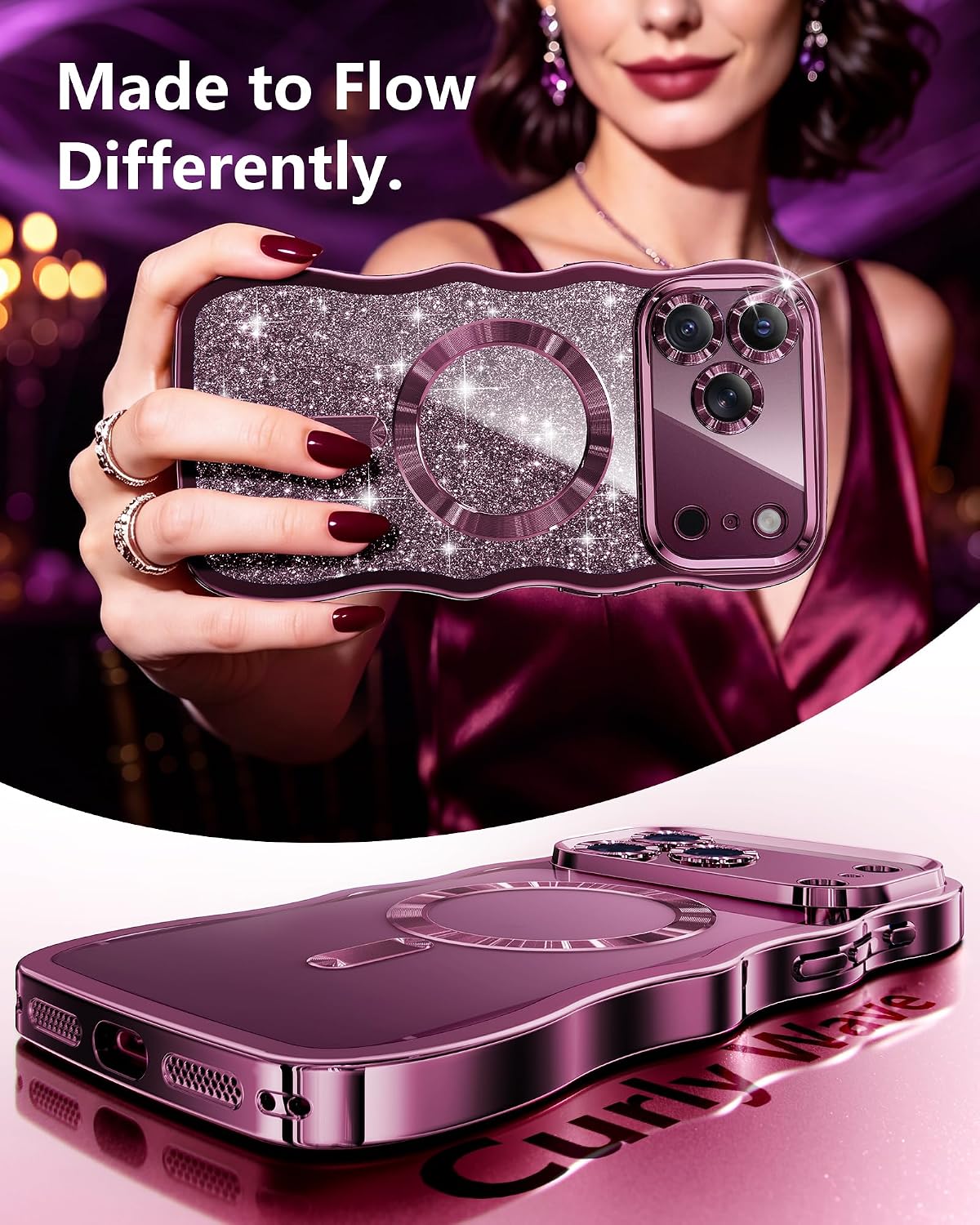 Detalle 2 de Meifigno 3CM328-UK iPhone 18 Pro Max Case, Burgundy, MagSafe, Clear Back