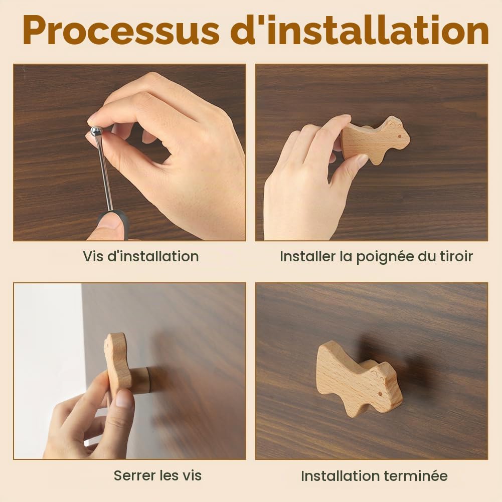 Detalle 2 de Aolso houten kastknoppen in diervorm met schroeven, set voor meubels