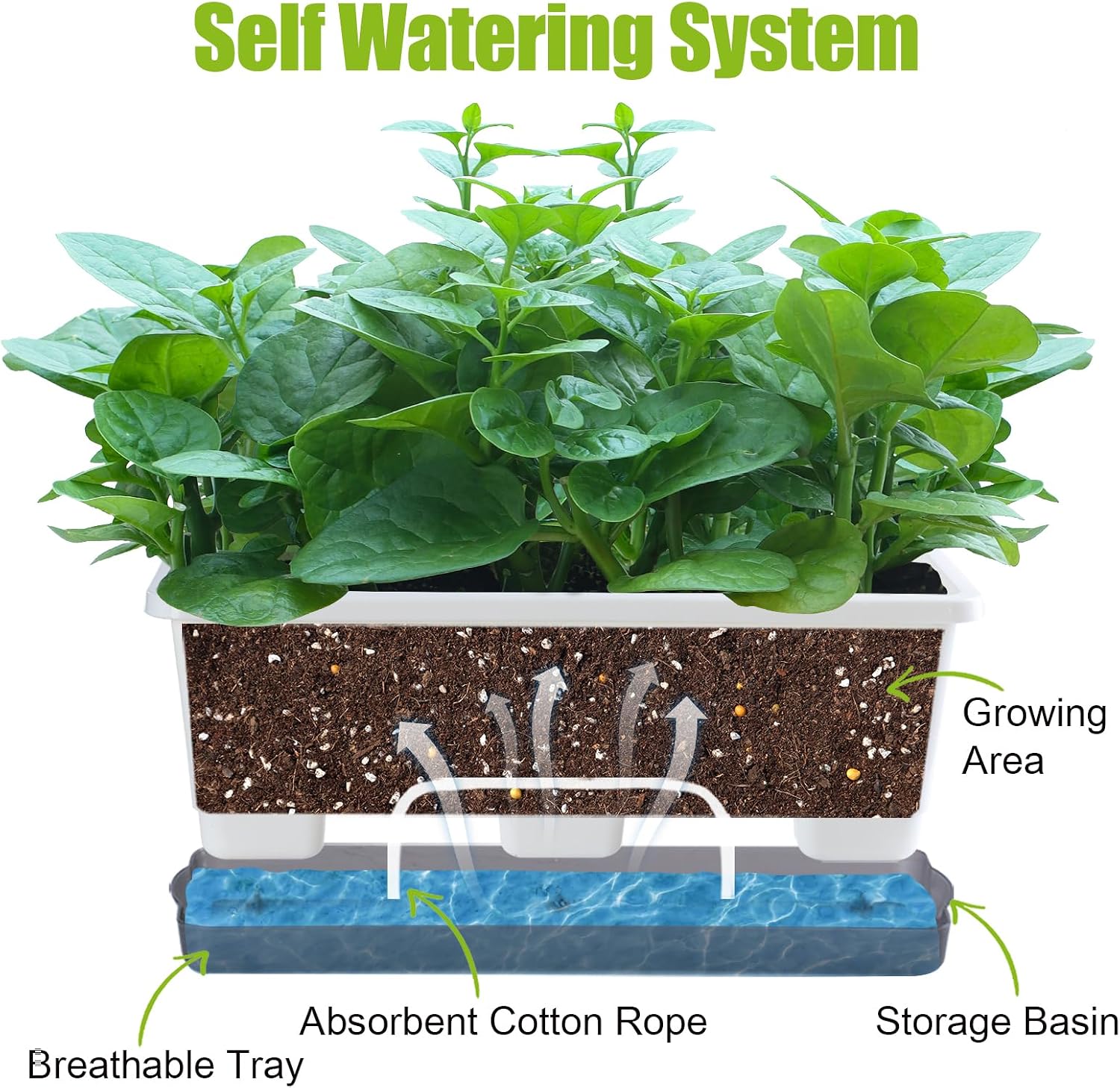 Detalle de Oliz 17-Inch Self-Watering Window Planters, 8-Piece Set with Drainage