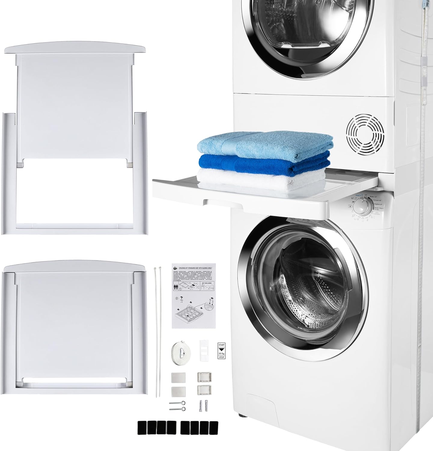 Detalle de CARE+PROTECT Universal Stacking Kit for Washing Machine and Tumble Dryer with Pull-Out Sliding Shelf