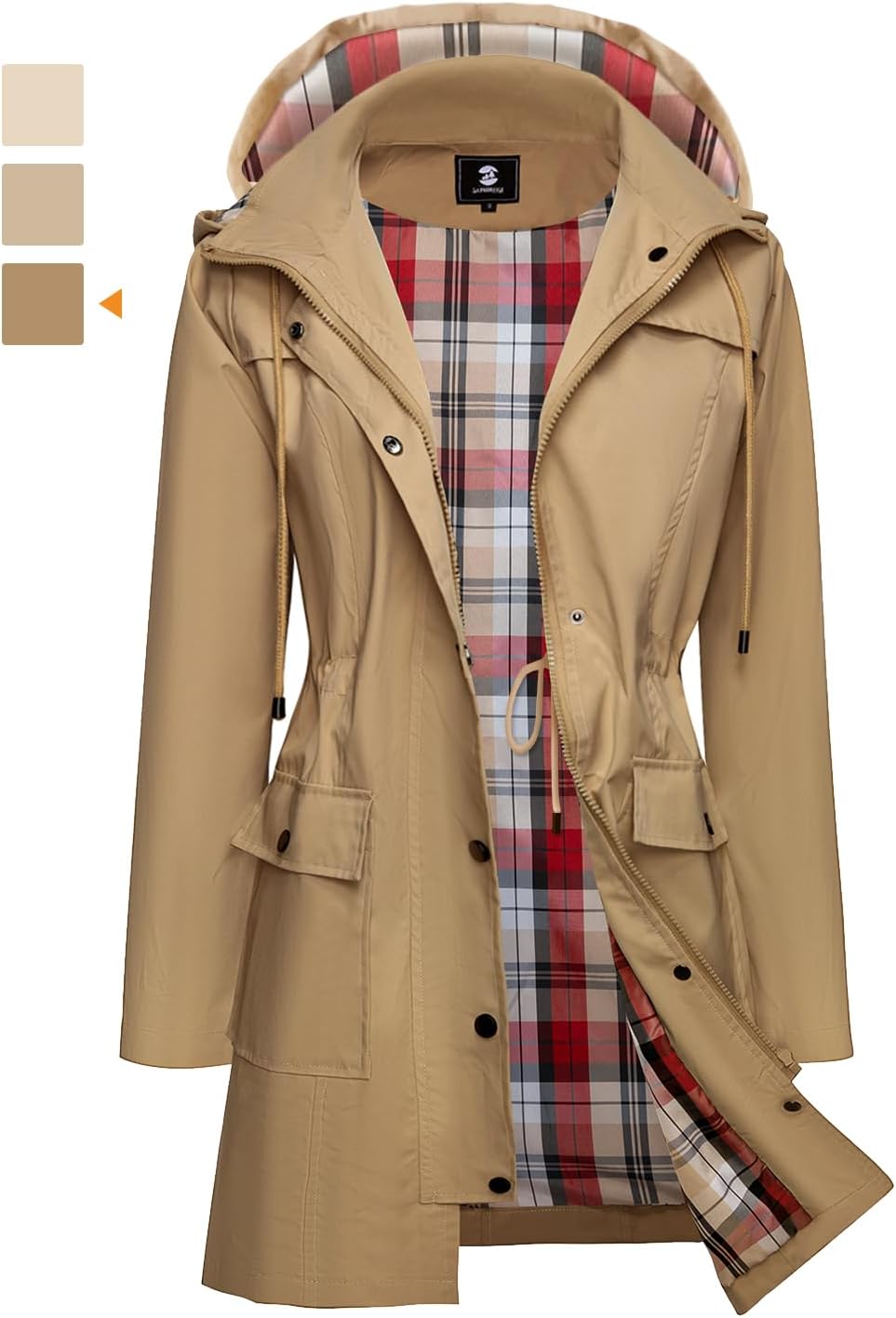 Detalle de SaphiRose Women’s Waterproof Rain Jacket Long Hooded Raincoat Trench Coat