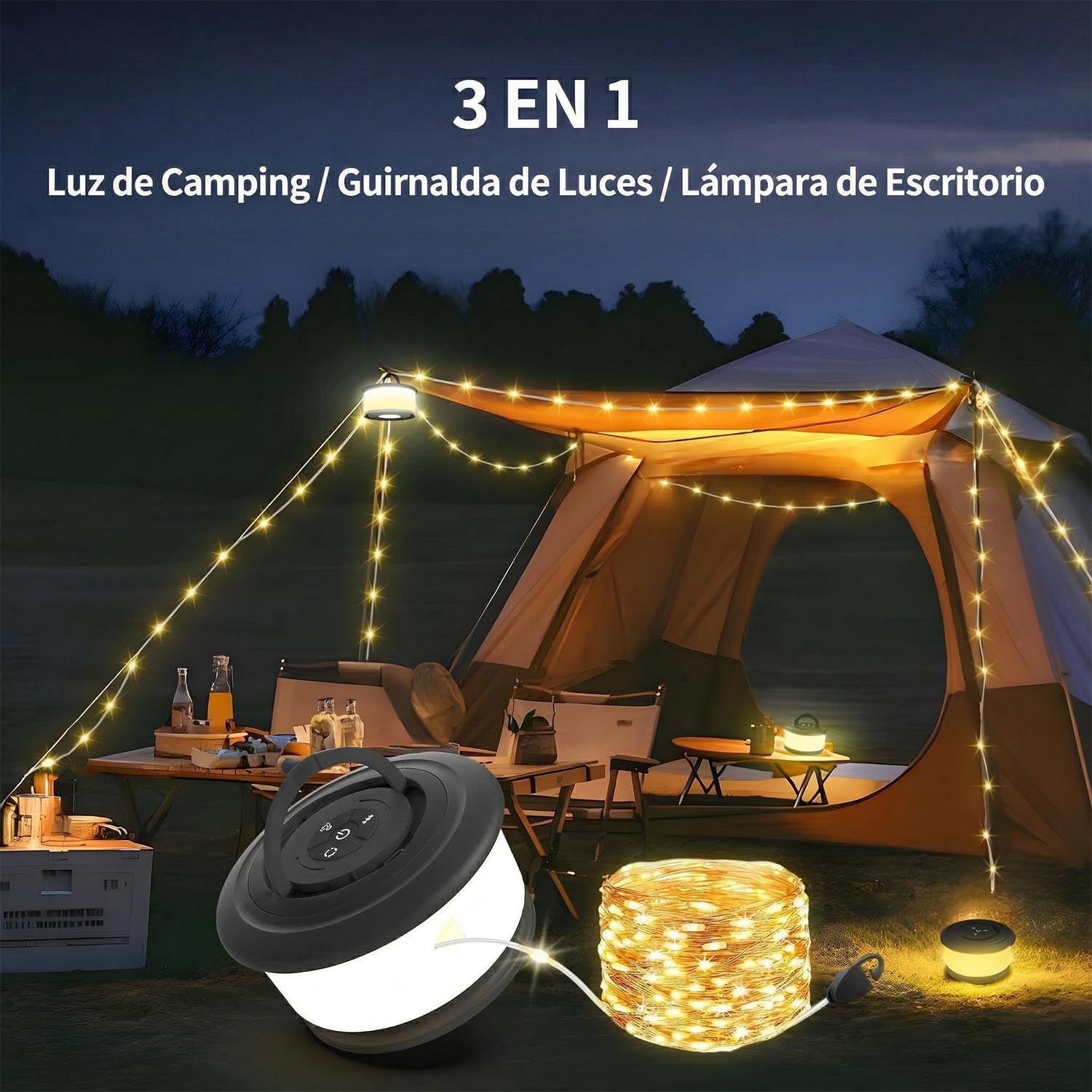 Detalle de Zocelight L26-Black 2-in-1 Camping String Lights, 19 Modes, Black