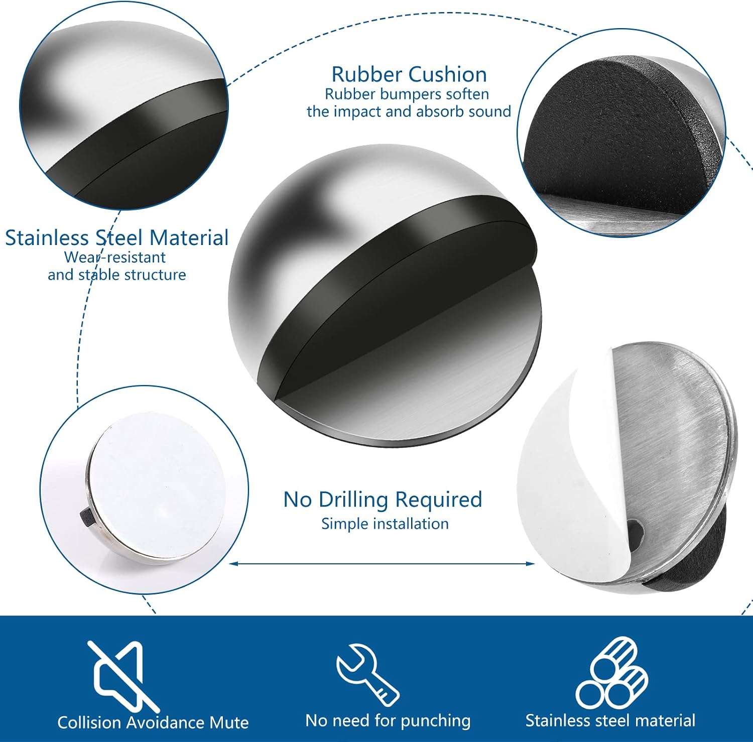 Thumbnail 2 de HuaJiao 4Pcs Self Adhesive Door Stoppers 4.5 cm