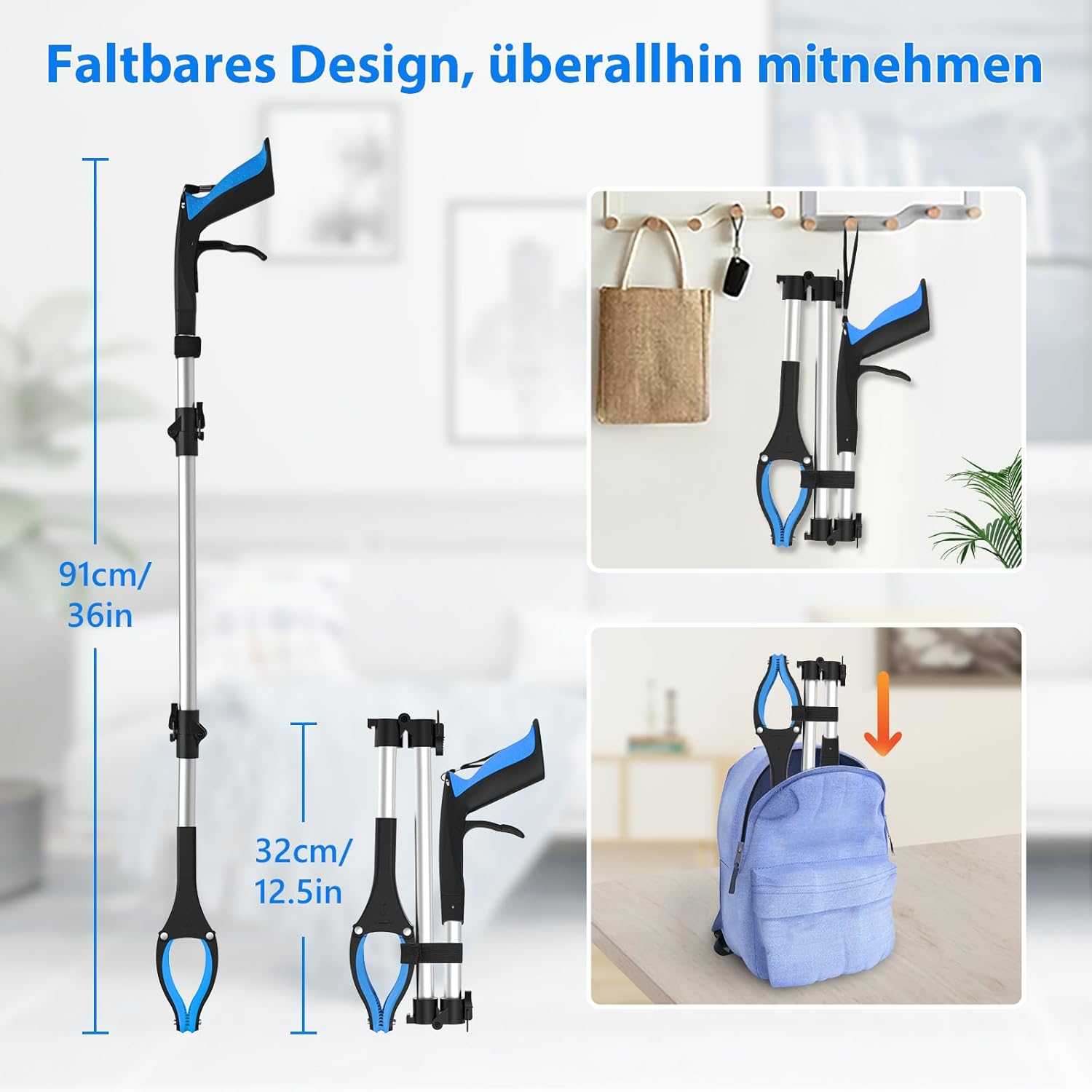 Thumbnail 5 de 91 cm Greifzange für Senioren – faltbar, mit 360° Drehkopf und starkem Griff