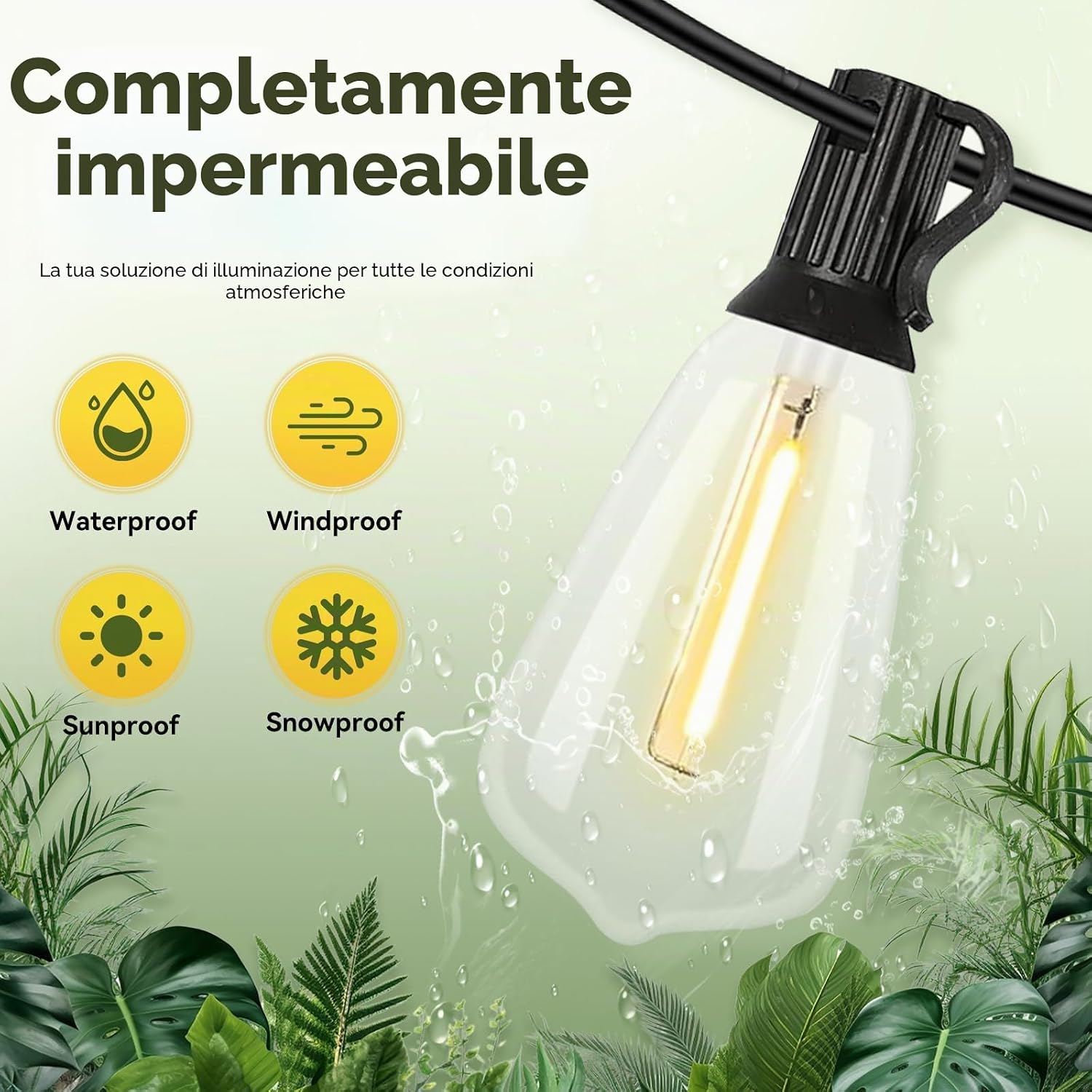 Detalle de Wweixun2020: Catena esterna ST38 15 m/50 ft con 20 LED + 1 ricambio, luce calda 2200K