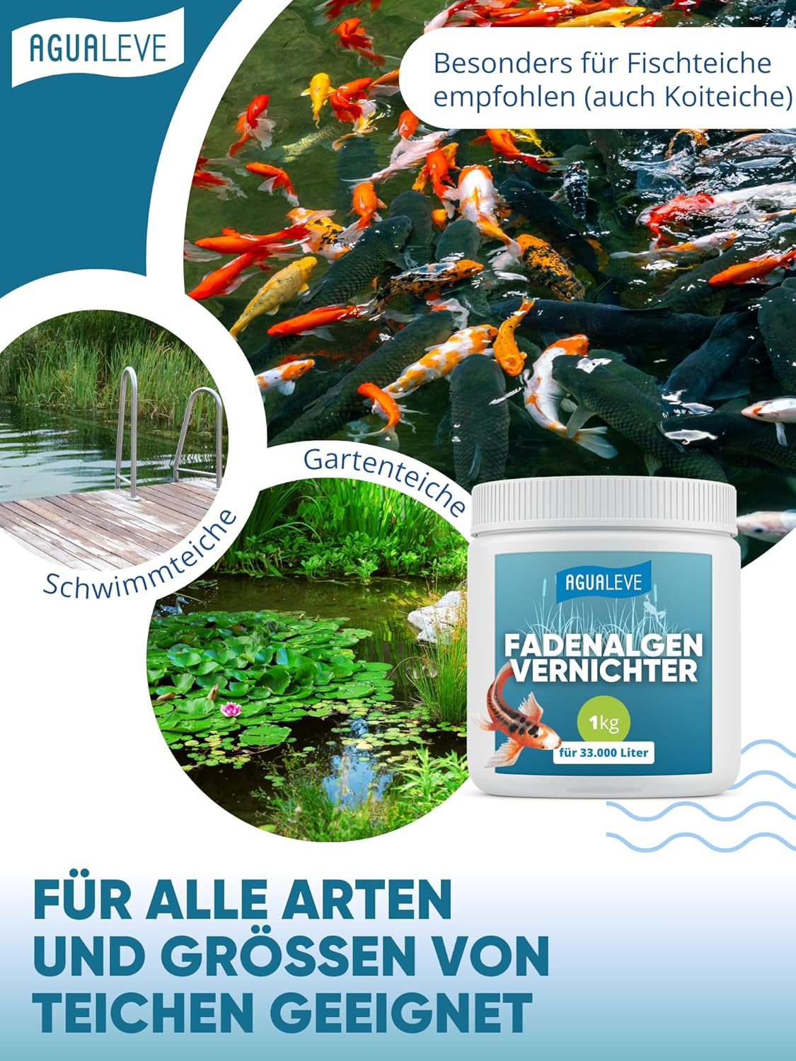 Thumbnail 3 de AGUALEVE® Fadenalgenvernichter 1 kg mit Aktivsauerstoff-2.0-Formel für bis zu 33.000 l Teichwasser