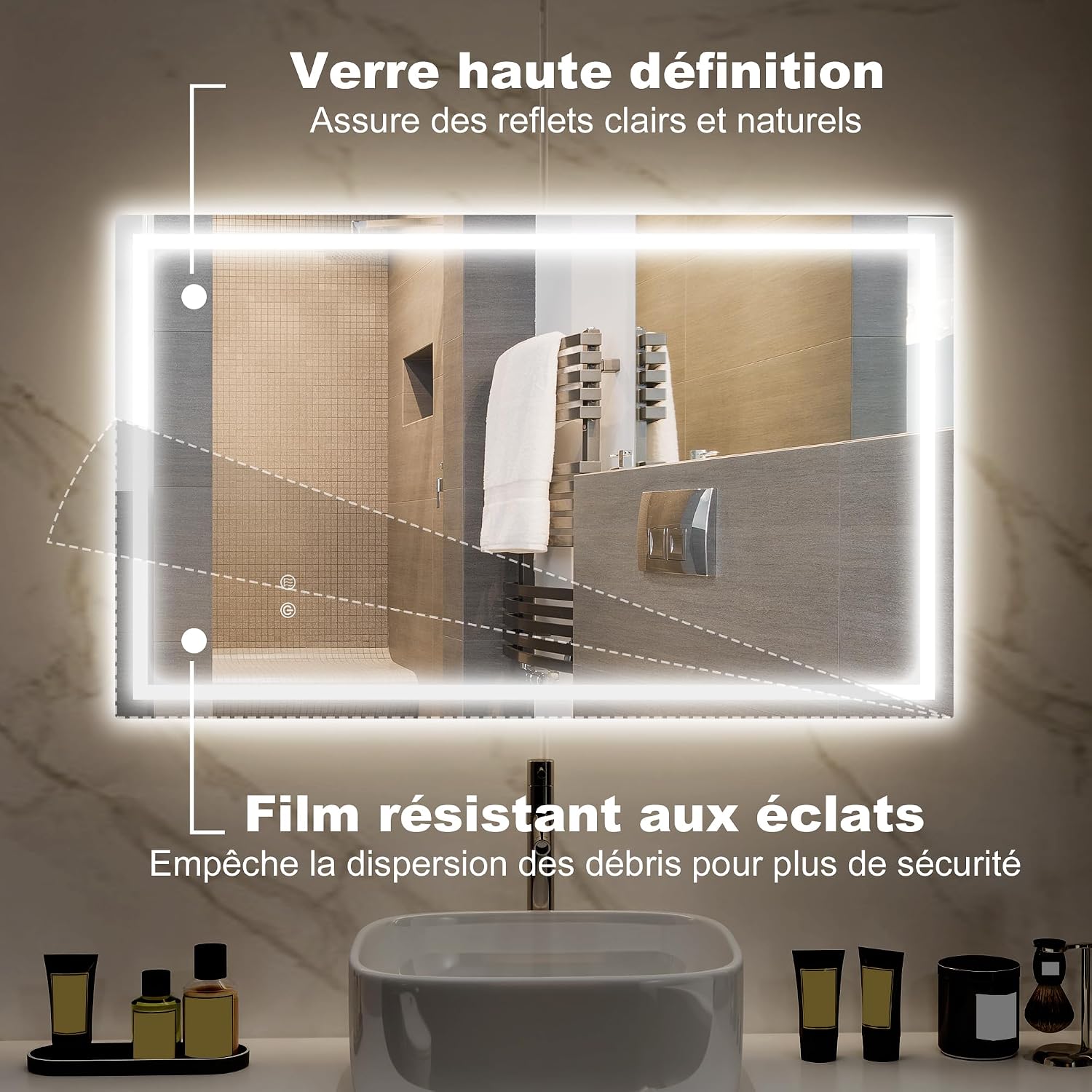 Thumbnail 4 de HOMCOM Miroir LED 100 x 60 cm