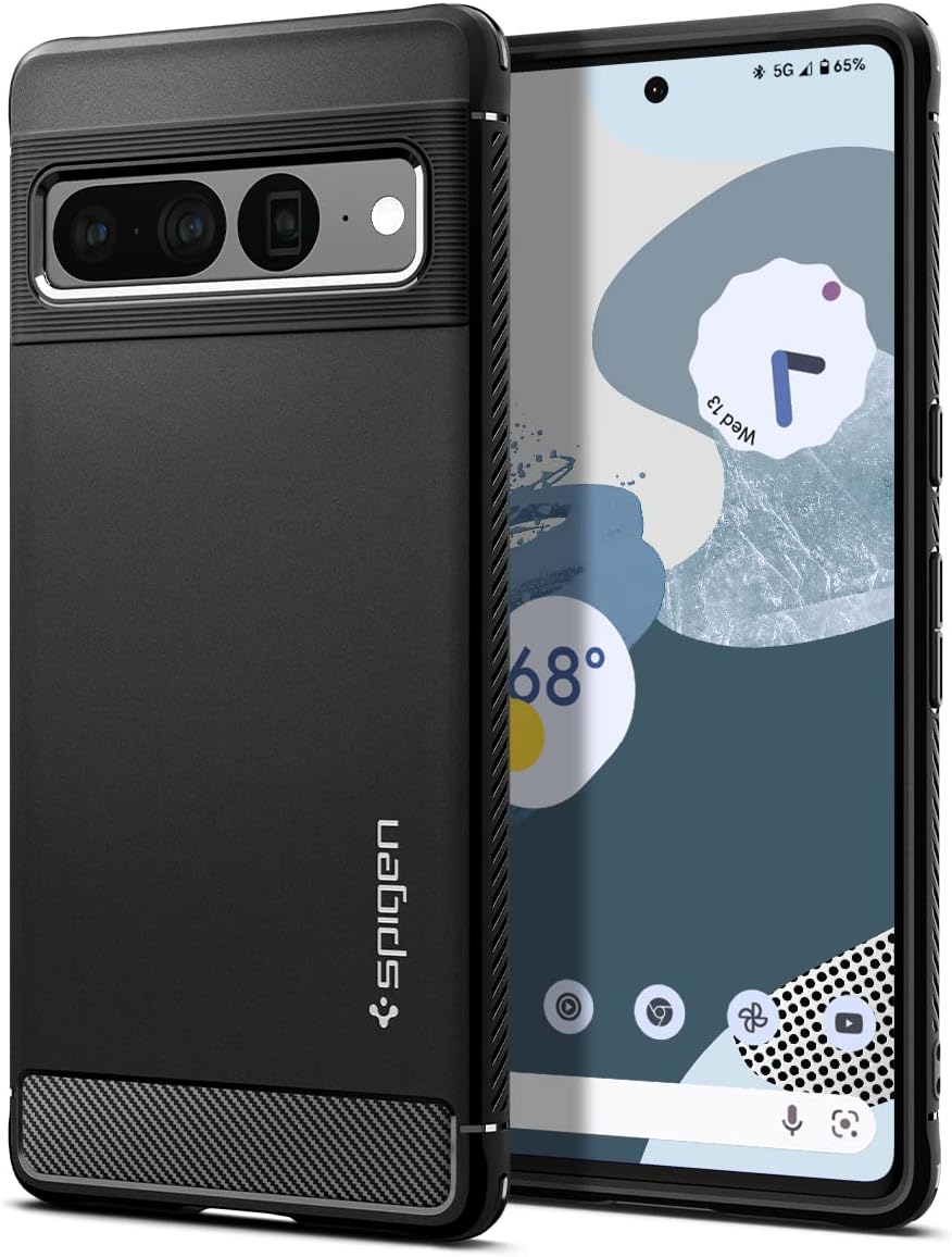 Detalle de Spigen Cover Rugged Armor per Google Pixel 7 Pro, TPU flessibile e bordi rialzati (Nero)