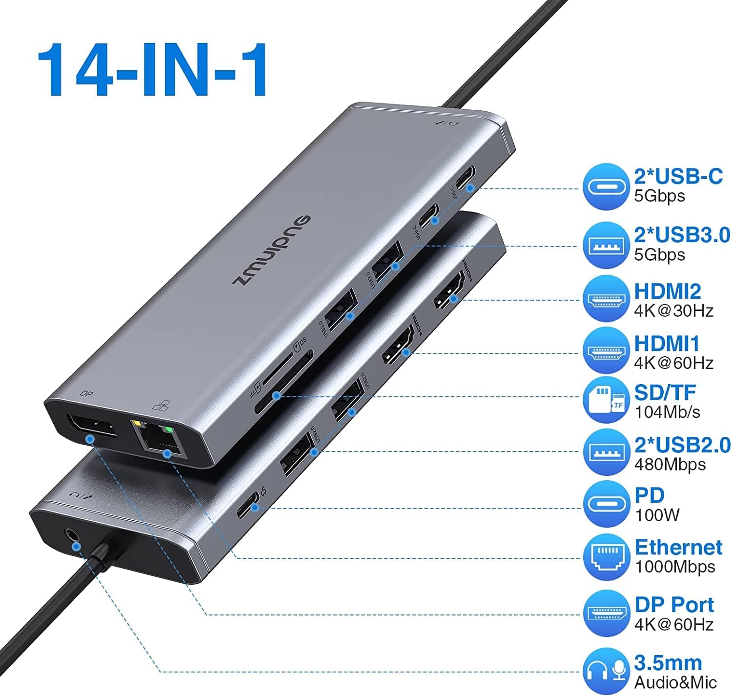Detalle 2 de USB C Docking Station 14‑in‑1 87W für Laptops