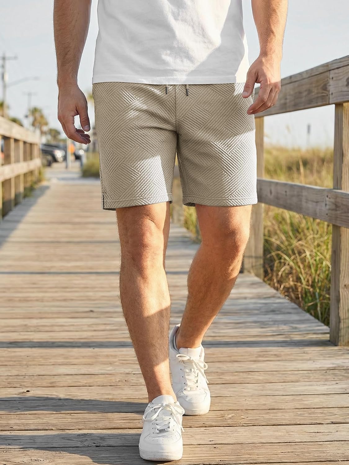 Thumbnail 1 de JMIERR Herren Textur Kurze Hosen mit 3 Taschen – Sommer Casual Loose Shorts mit elastischem Bund