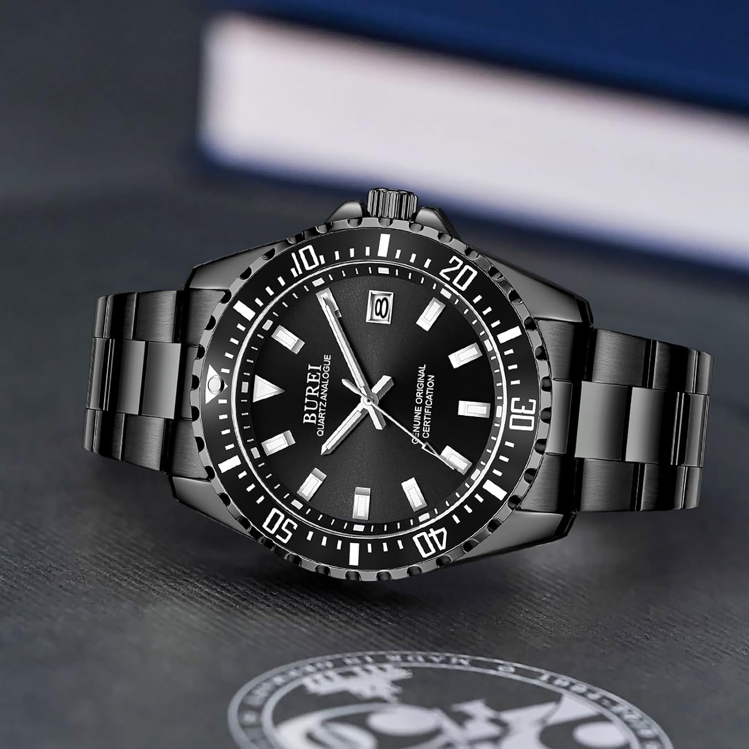 Detalle 1 de BUREI Montre homme quartz, cadran grand