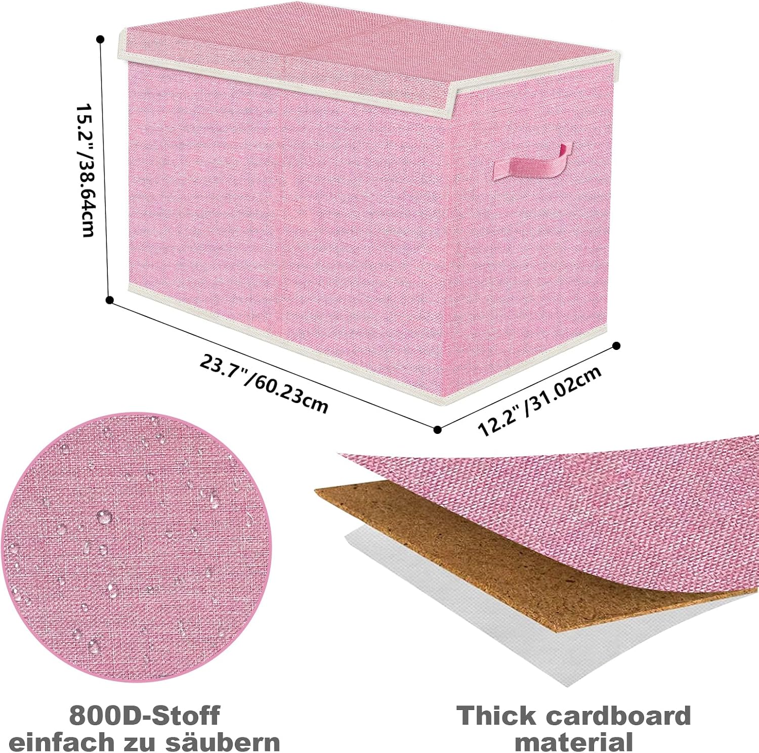 Detalle de VERONLY Spielzeugkiste Aufbewahrungsbox mit Deckel – Rosa, faltbar, 60x31x39 cm, ca. 73 L