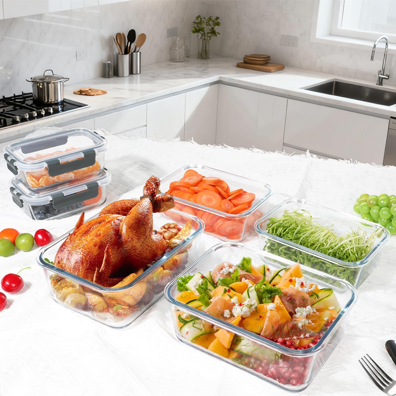 Thumbnail 5 de M MCIRCO 67.4oz Extra Large Glass Storage Containers Set (6 Pack) with Airtight Lids