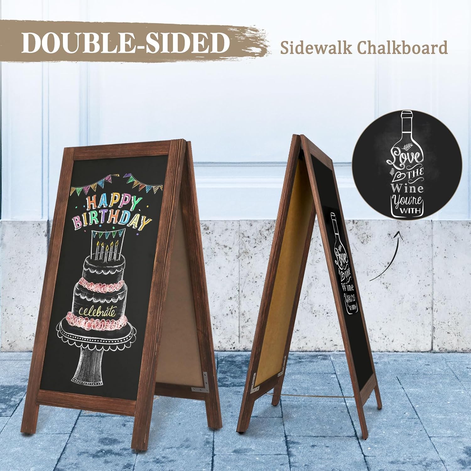 Thumbnail 2 de AMUSIGHT AS-AF4020-BRWN 40" x 20" Double-Sided Magnetic A-Frame Chalkboard