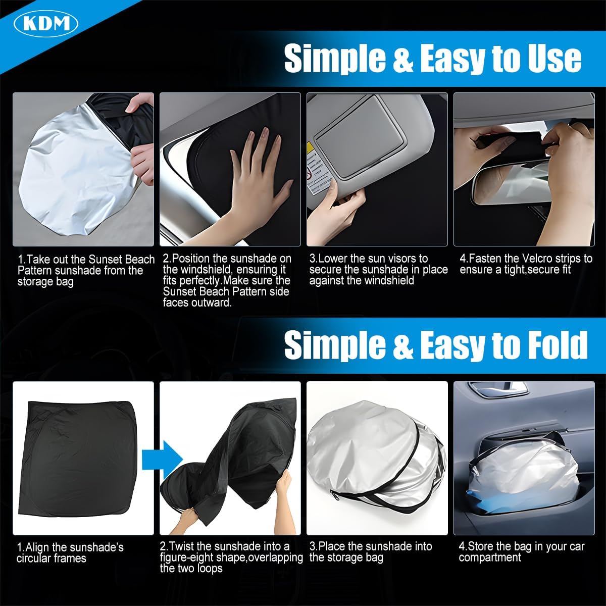 Detalle 2 de KDM Windshield Sun Shade, 210T Polyester