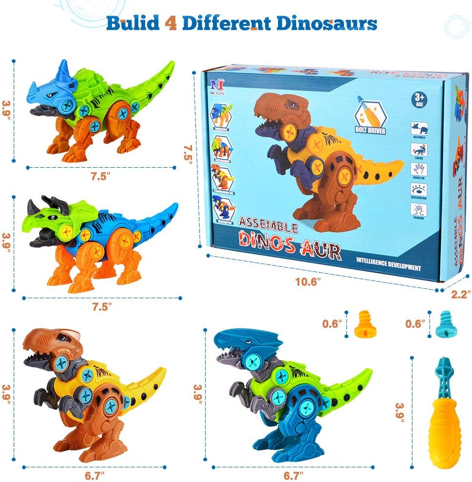 Detalle 2 de Lekebaby Dinosaurier Montage-Spielzeug (4er-Set) mit Werkzeugen – DIY Jurassic Dino für Jungen & Mädchen ab 3 Jahren