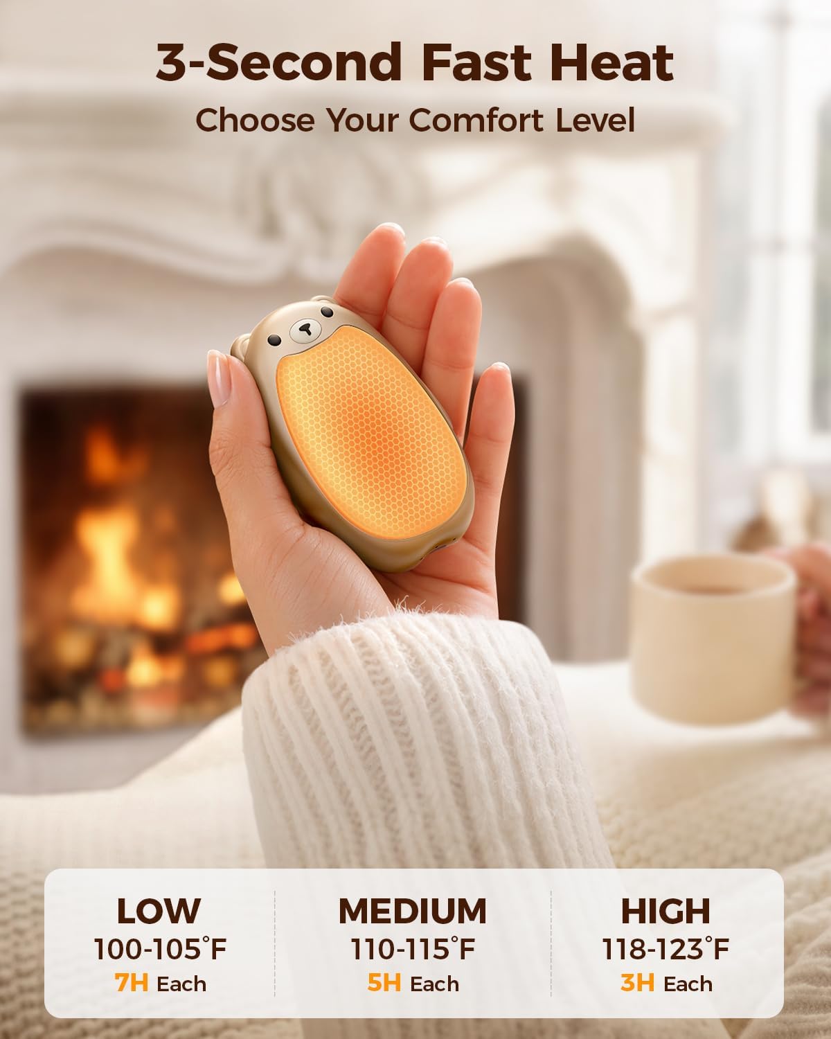 Detalle de SWEETFULL S37 Rechargeable Magnetic Bear Hand Warmers, 3 Heat Levels