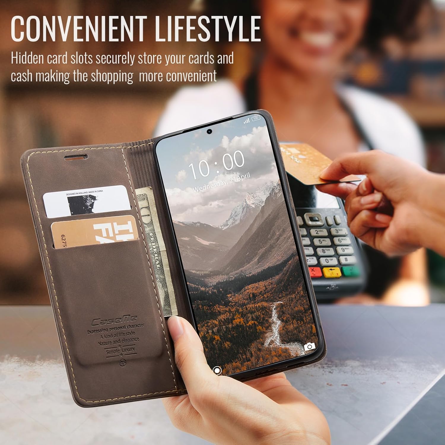 Thumbnail 3 de Cracedily Handyhülle für Xiaomi 14T – Klapp-Flip-Case mit Kartenfach, Magnetverschluss & Standfunktion (Kaffee)