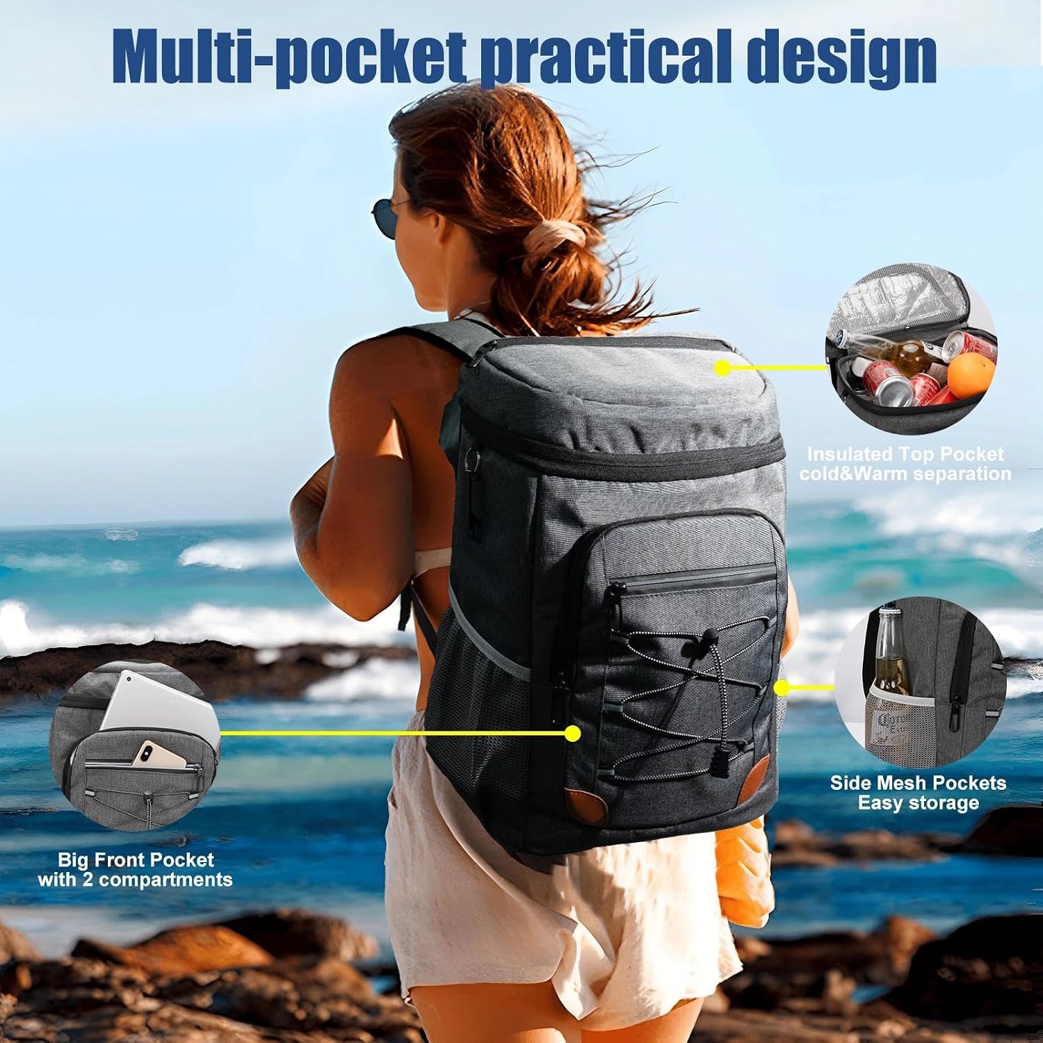 Thumbnail 3 de AMNOW 32L Insulated Cooler Backpack with Multi-Pocket Storage