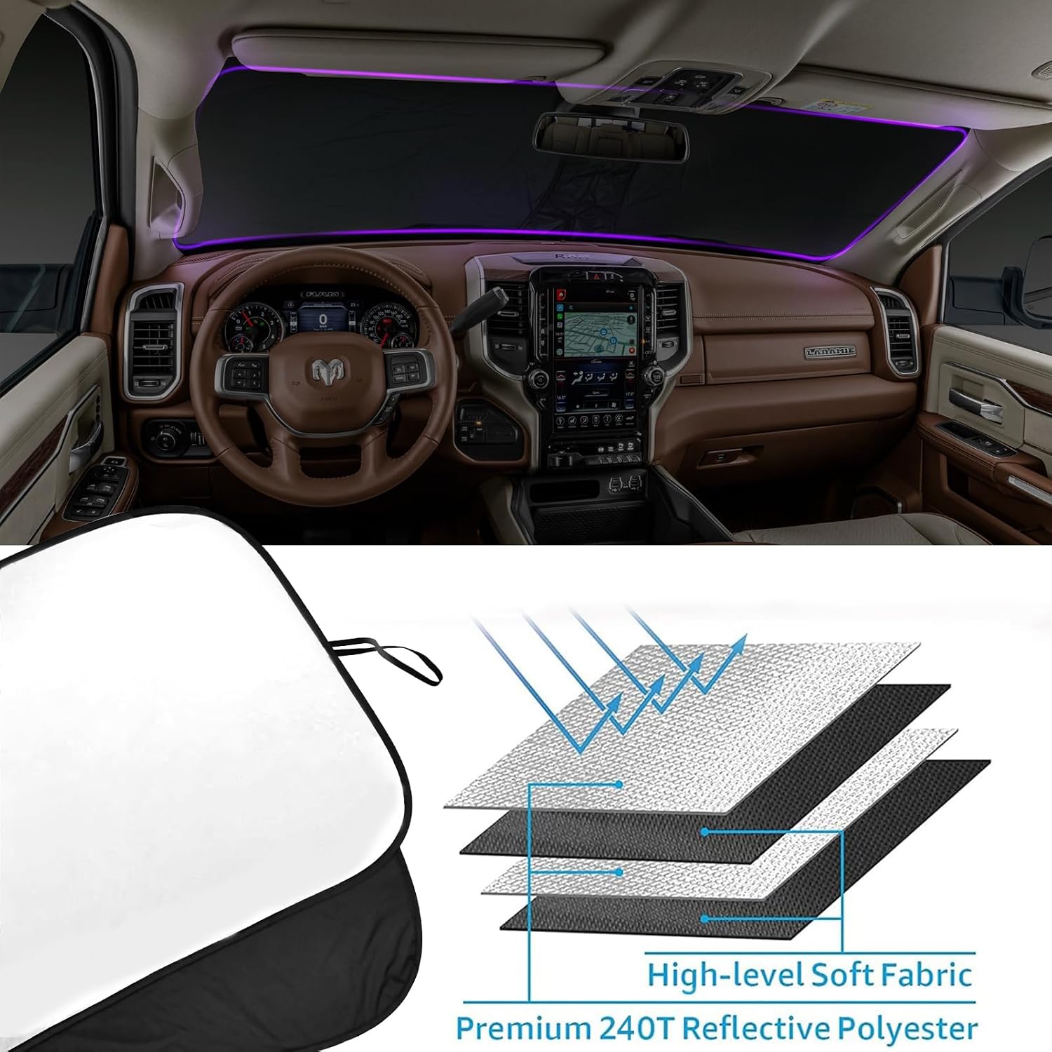 Detalle 1 de Dodge RAM 1500 Windshield Sunshade 2010–2025