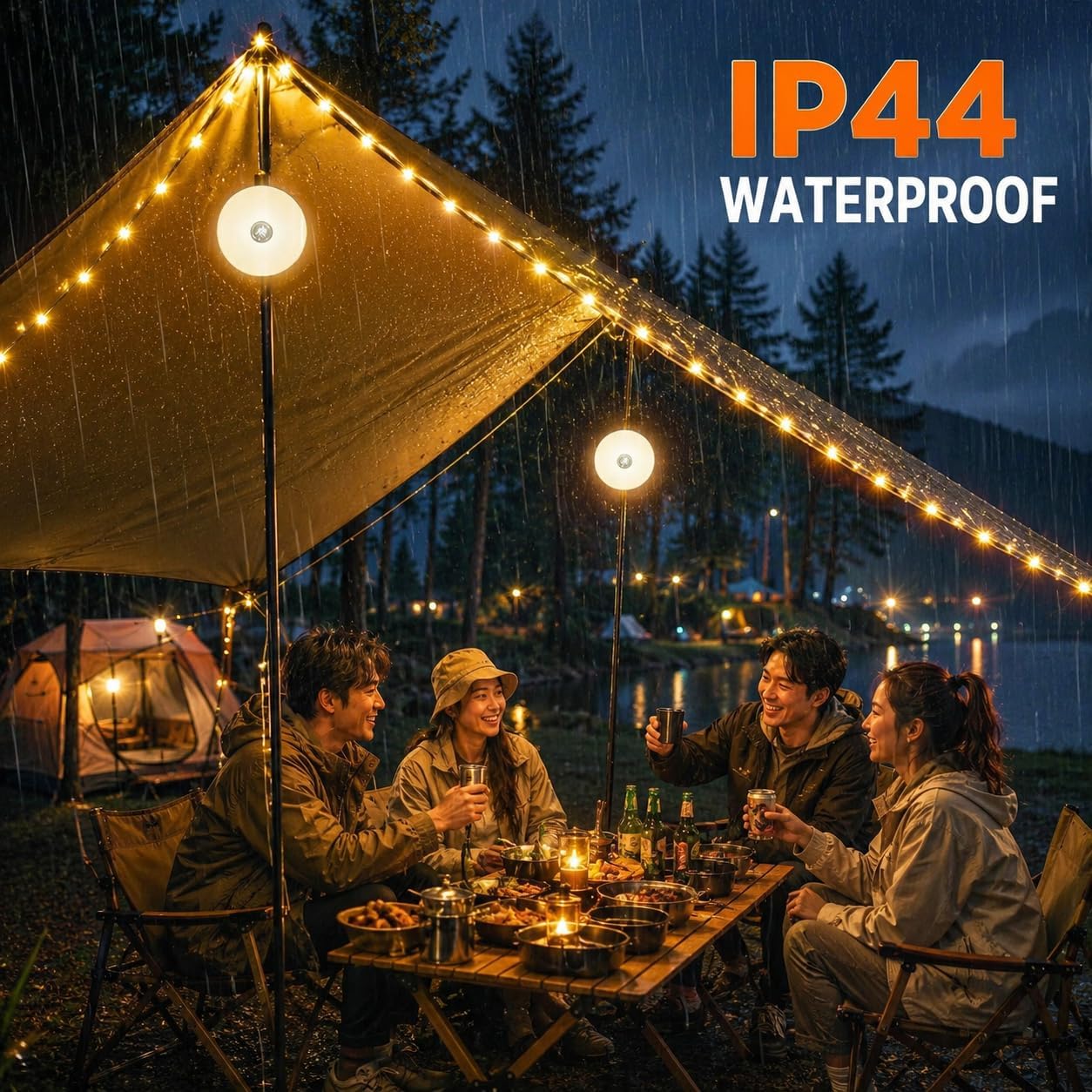 Detalle 2 de Meipall lyd-001 oprolbare campinglamp 4-in-1, lichtsnoer van 10 m en 8 standen