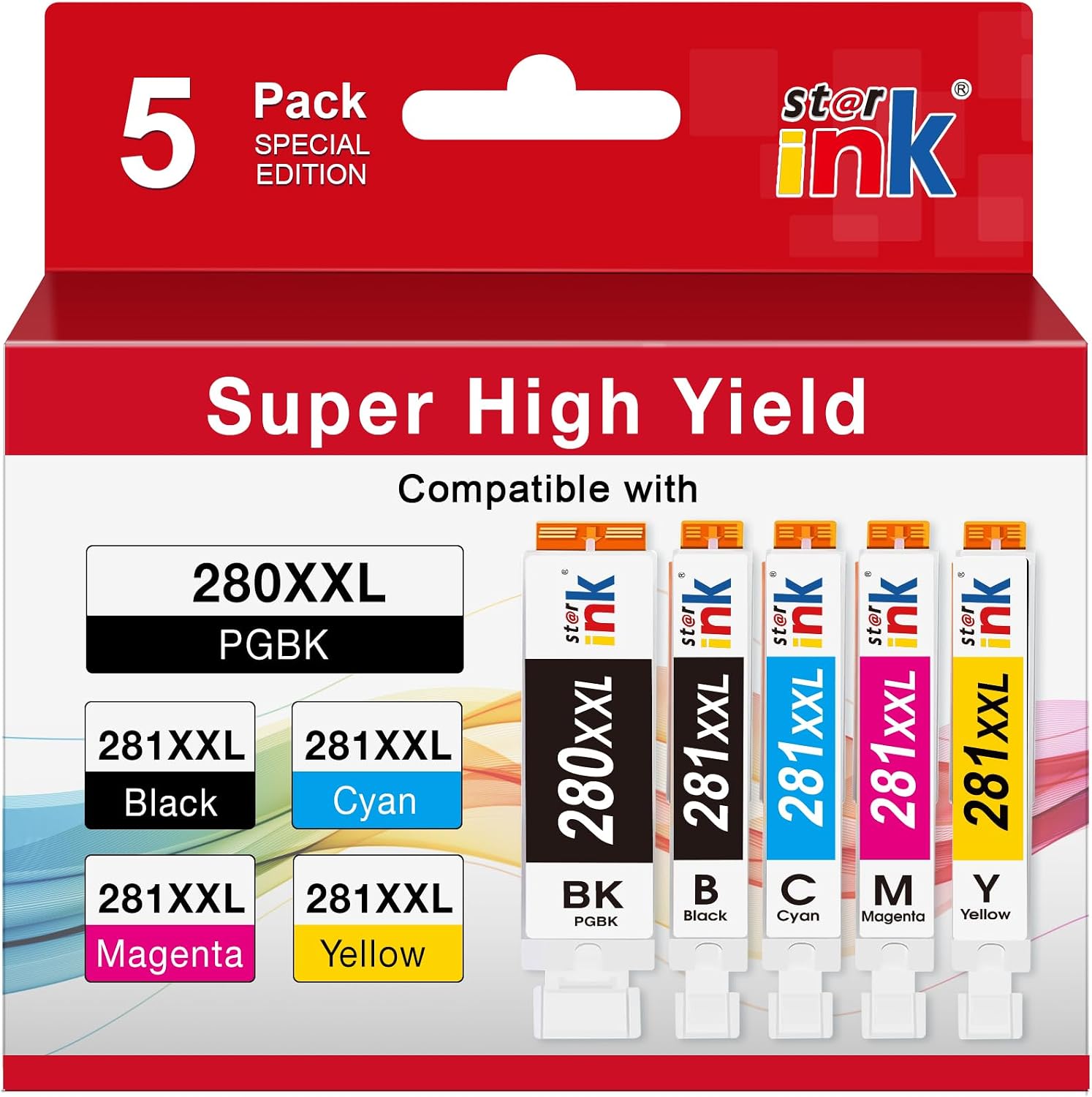 Detalle de st@r ink PGI-280XXL CLI-281XXL Ink Cartridge 5-Pack for Canon PIXMA