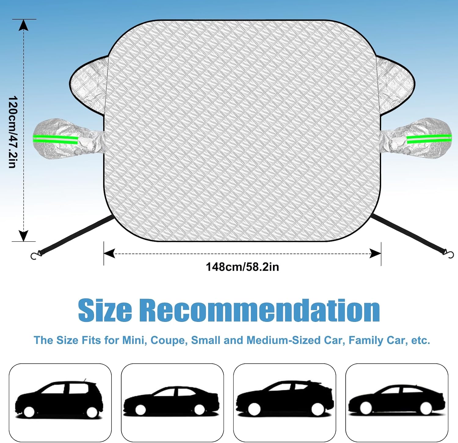 Detalle 2 de Newthinking Car Frost Windscreen Cover for Winter with side mirror flap and magnets