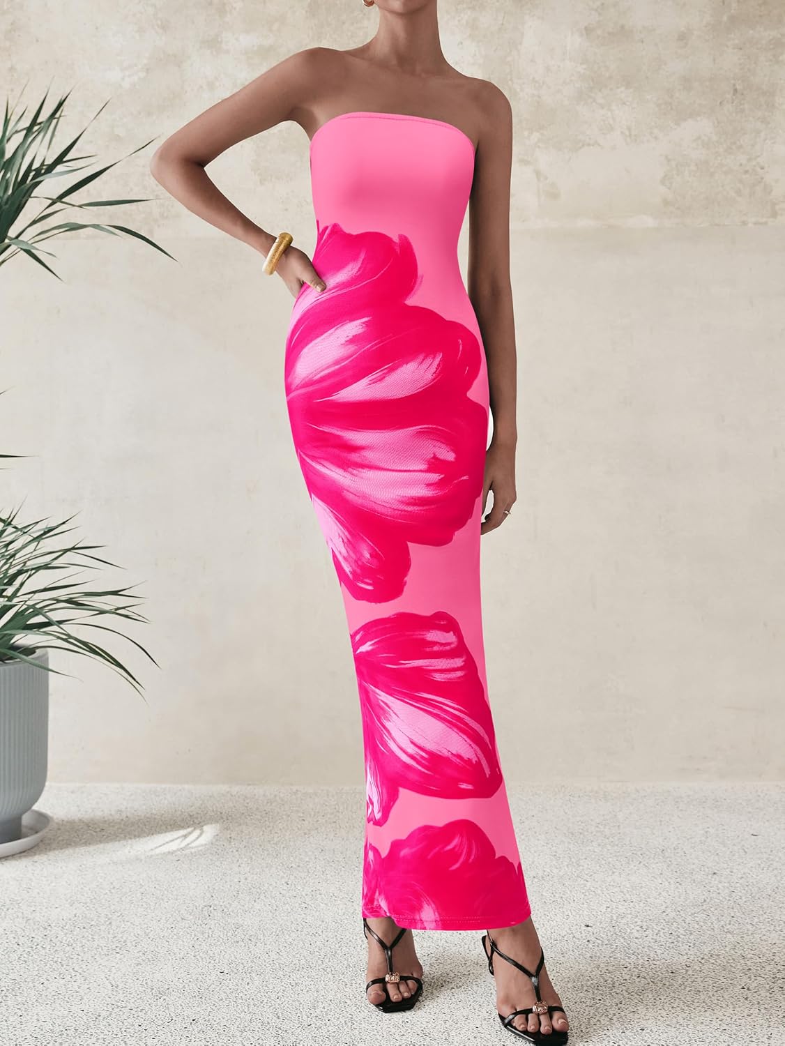 Detalle 2 de PrettyGarden Floral Strapless Maxi Dress
