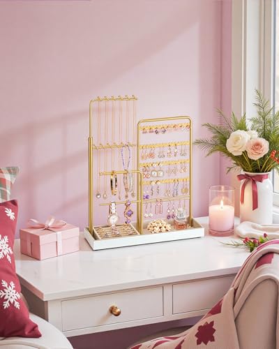 Thumbnail 1 de SONGMICS Jewellery Display Stand JJS026A01: 3-Row Tall Adjustable Necklace Holder in Pale Gold