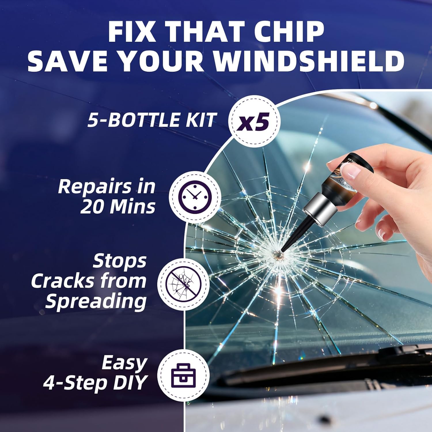 Detalle de Jopvxis Windscreen Chip Repair Kit: Professional DIY Glass Crack Fix Tool (Black)