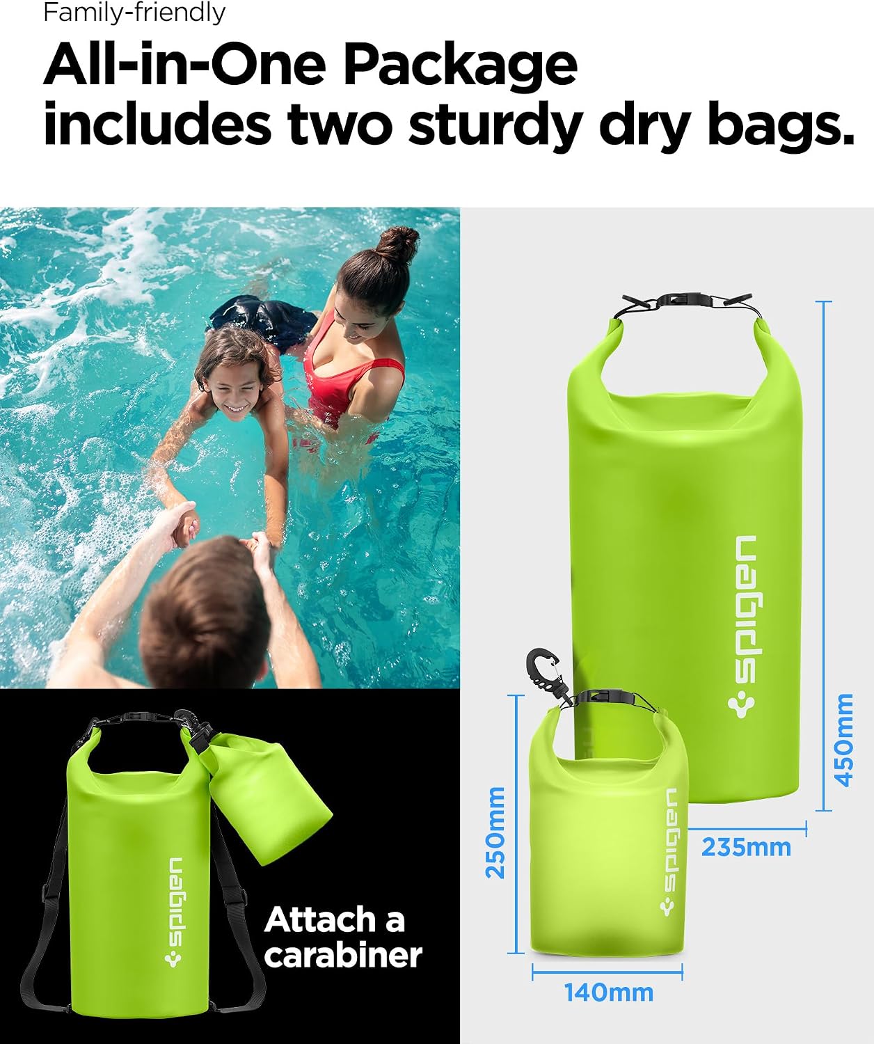 Detalle de Spigen Aqua Shield IPX6 – sac à dos étanche 20L + 2L (TPU), vert cactus