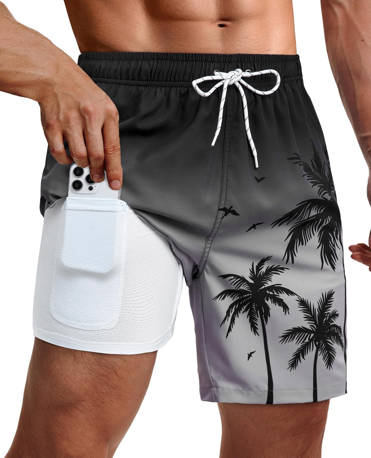 Detalle de Gleeease 9inch Mens Swim Trunks with Compression Liner – Quick Dry, Stretch, and Pockets