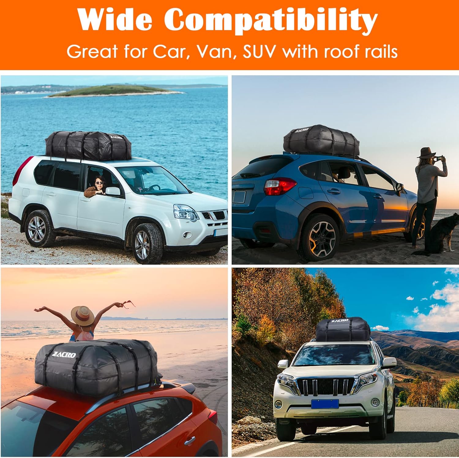 Thumbnail 6 de Zacro Car Roof Bag – 15 Cubic Feet, Waterproof Foldable Carrier