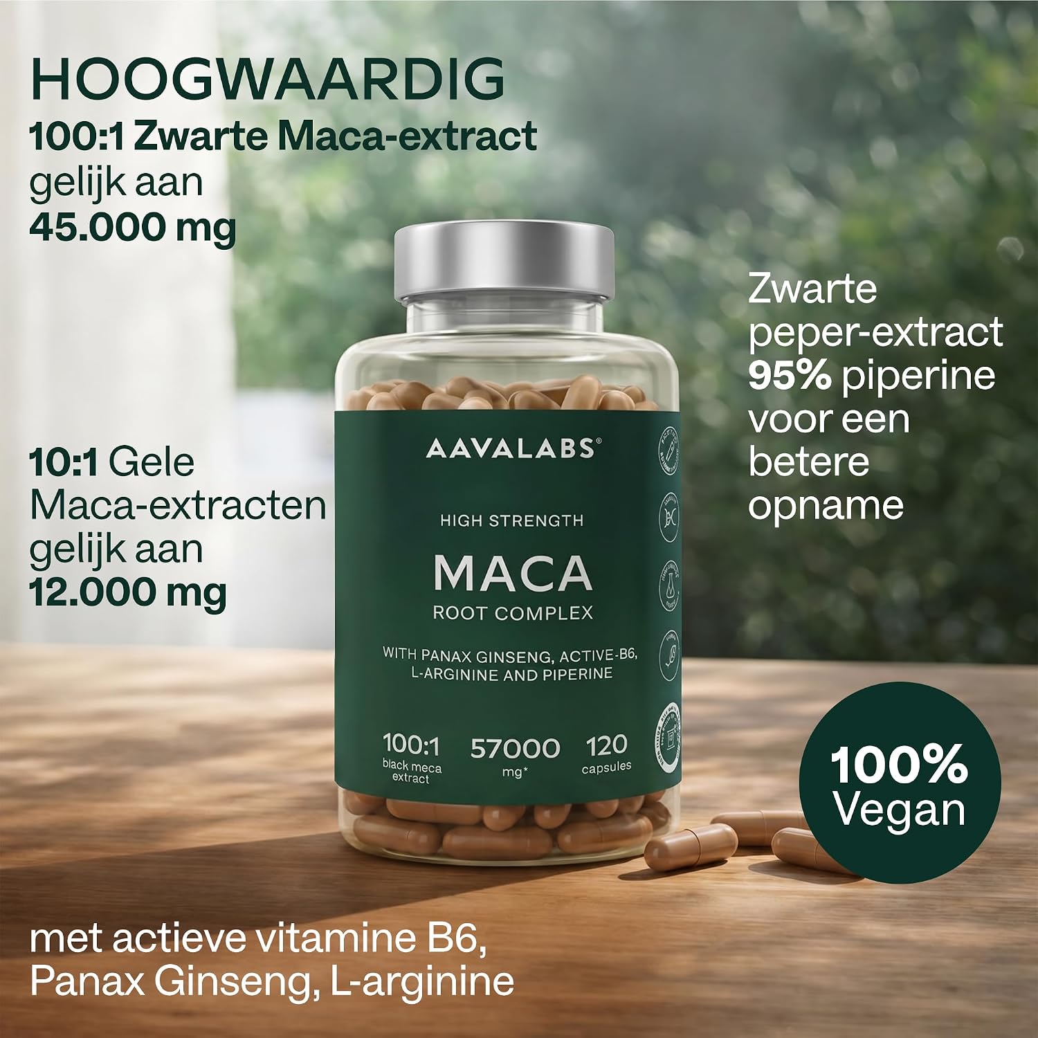 Thumbnail 1 de AAVALABS Zwarte & Gele Maca-wortel 57.000 mg, 120 vegan capsules